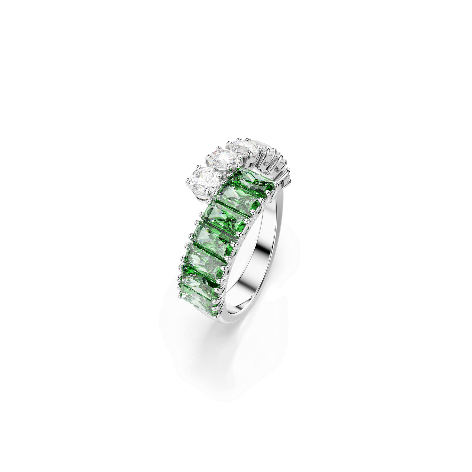 Matrix ring, Mixed cuts, Green, Rhodium plated 5722455