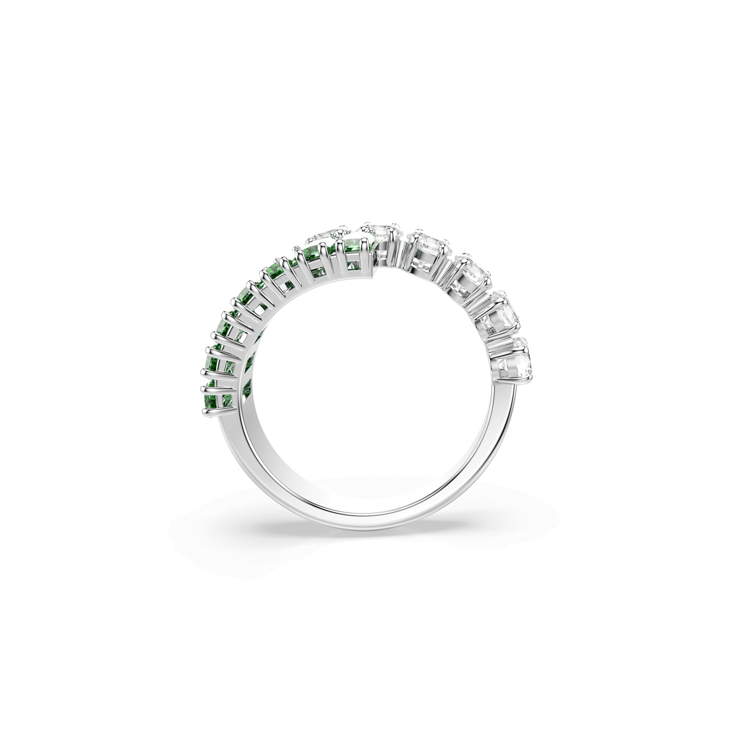 Matrix ring, Mixed cuts, Green, Rhodium plated 5722455