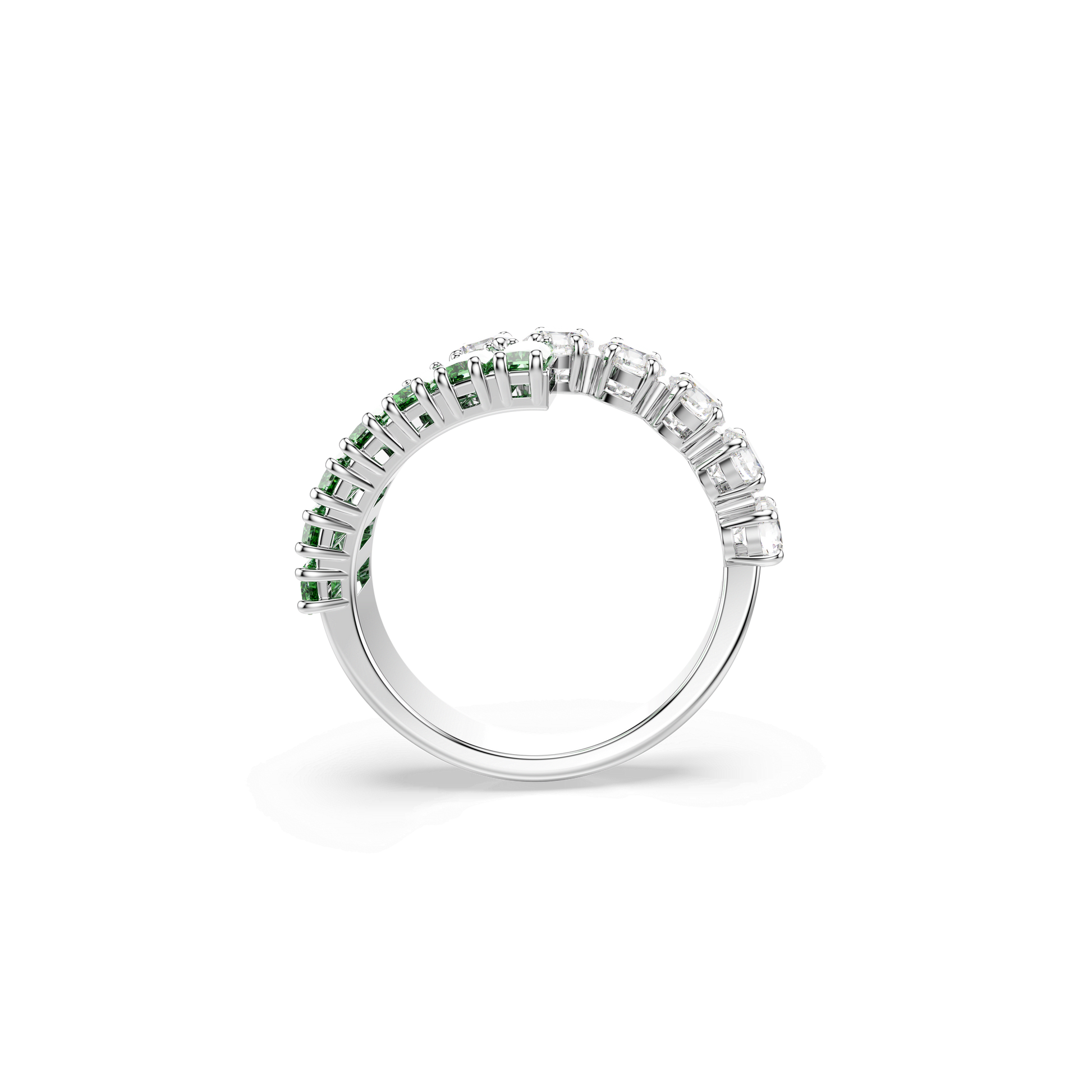 Matrix ring, Mixed cuts, Green, Rhodium plated 5722455