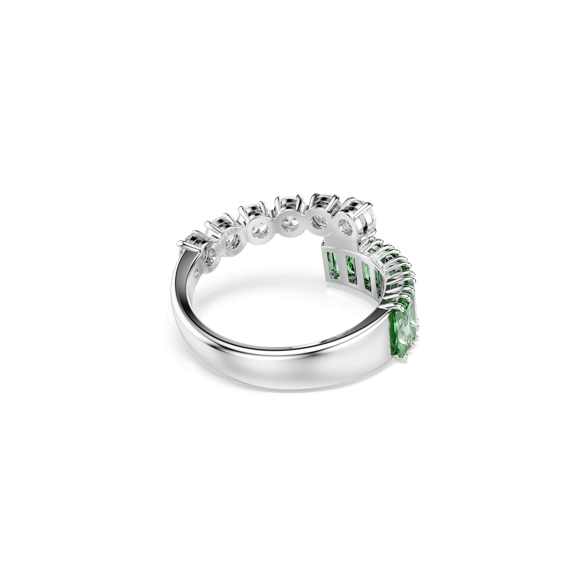 Matrix ring, Mixed cuts, Green, Rhodium plated 5722455