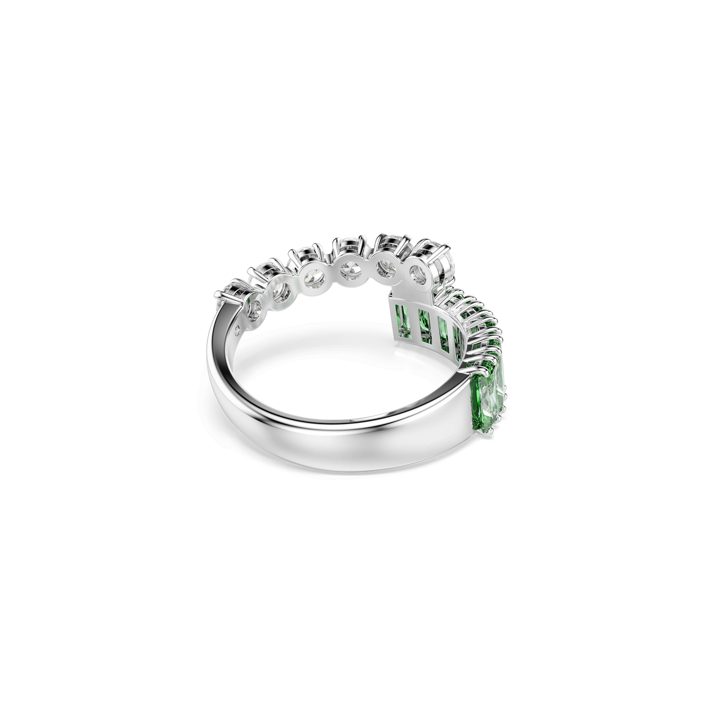 Matrix ring, Mixed cuts, Green, Rhodium plated 5722457