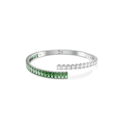 Matrix bangle, Mixed cuts, Green, Rhodium plated 5722461