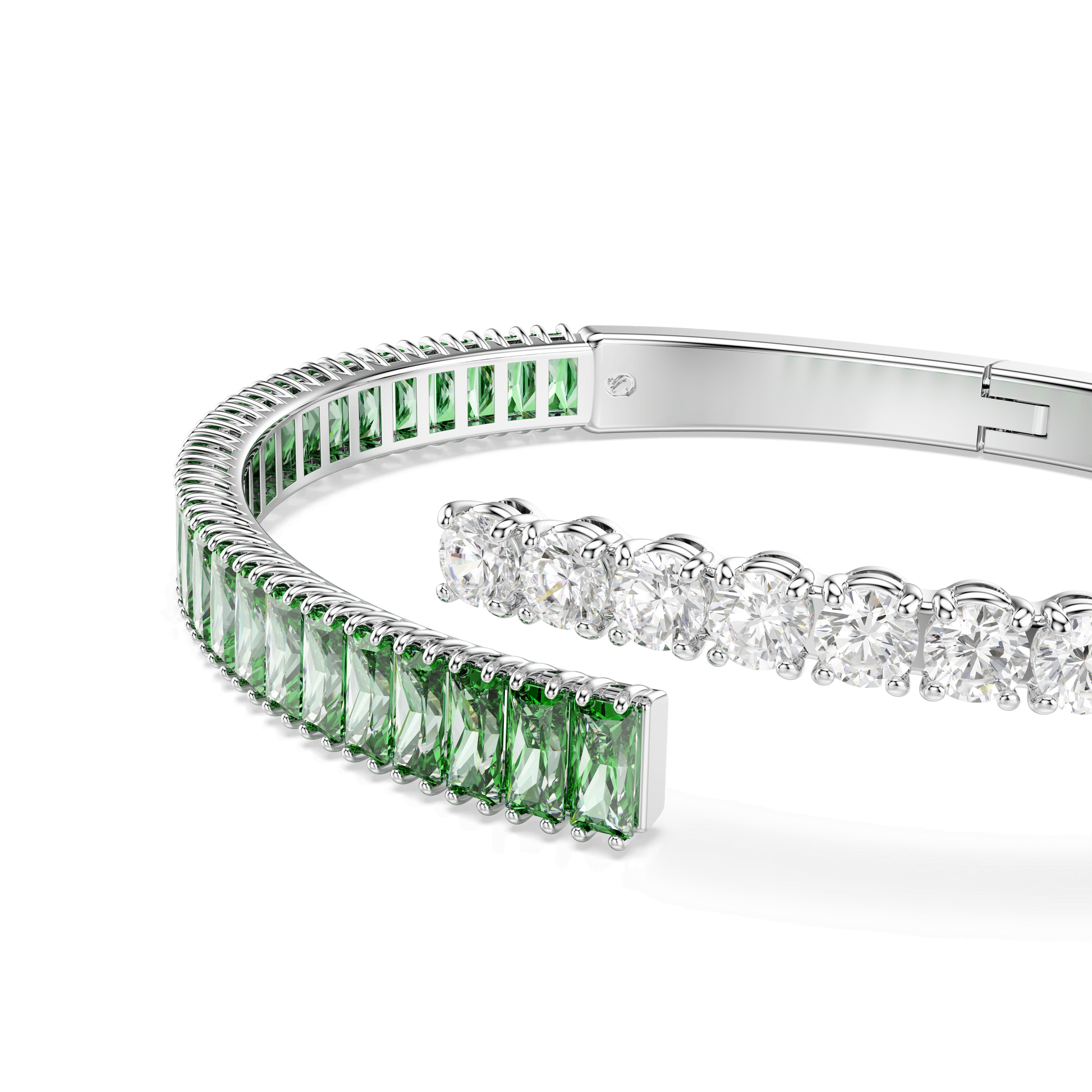Matrix bangle, Mixed cuts, Green, Rhodium plated 5722462