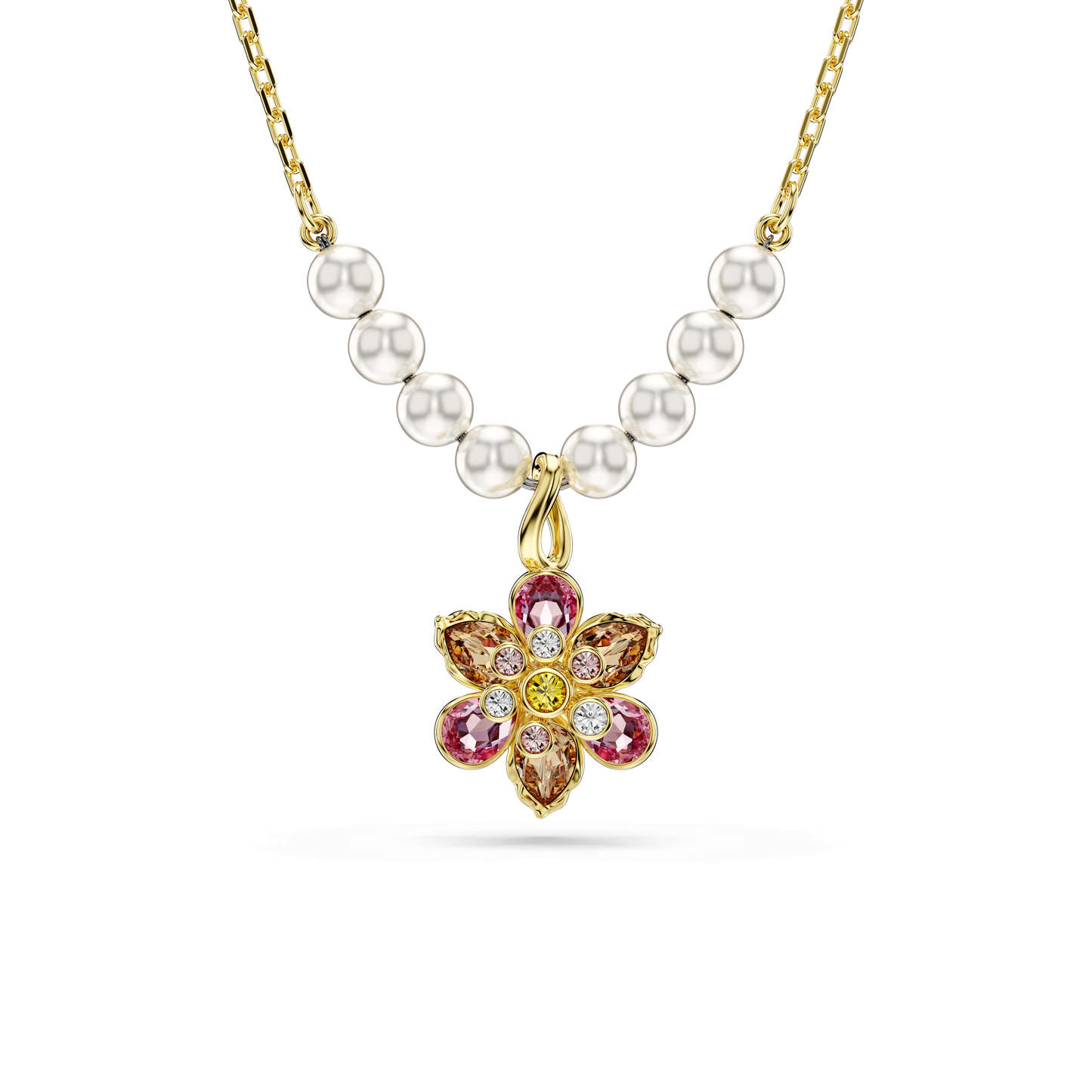 Idyllia pendant, Crystal pearl, Mixed cuts, Flower, Multicolored, Gold-tone plated 5723140
