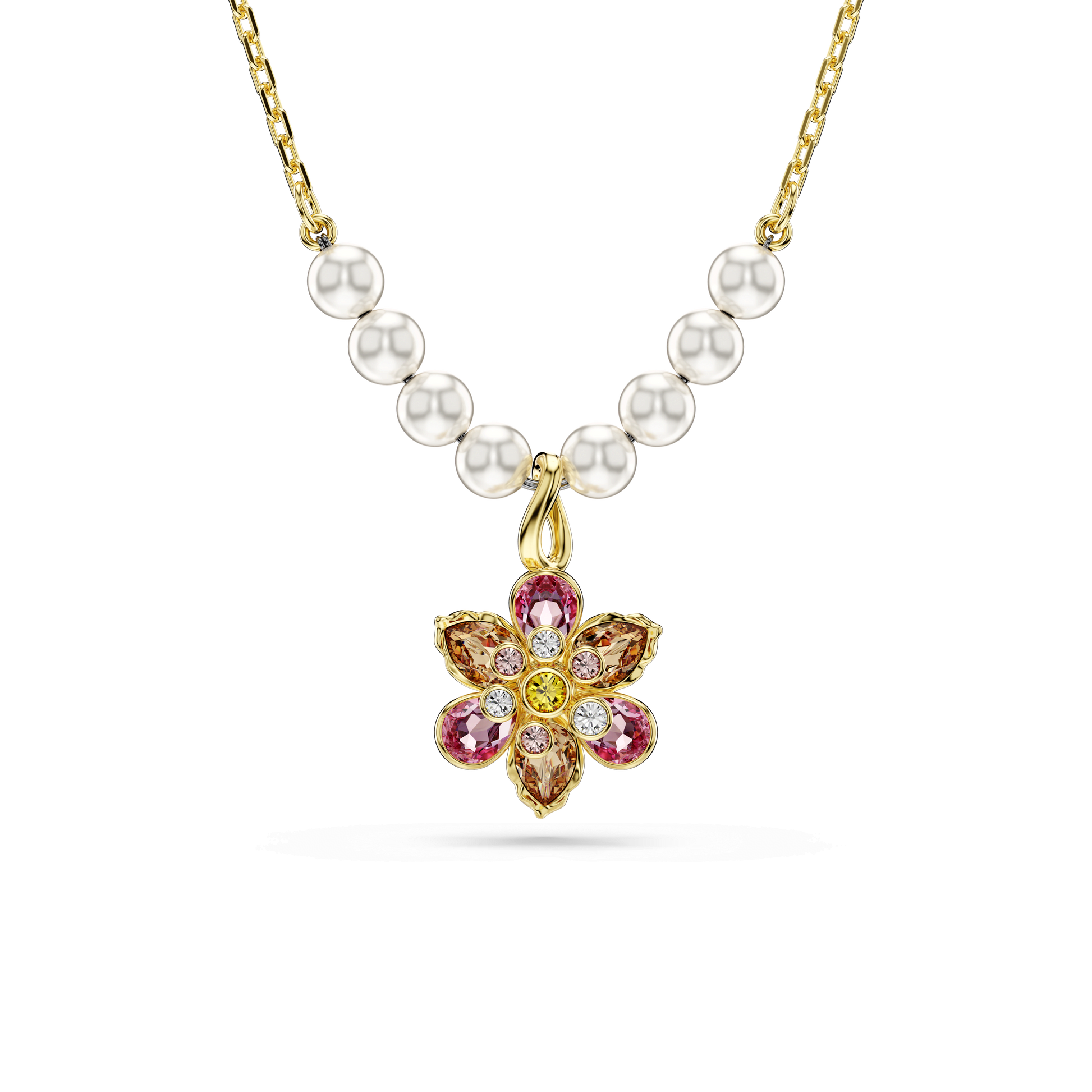 Idyllia pendant, Crystal pearl, Mixed cuts, Flower, Multicolored, Gold-tone plated 5723140