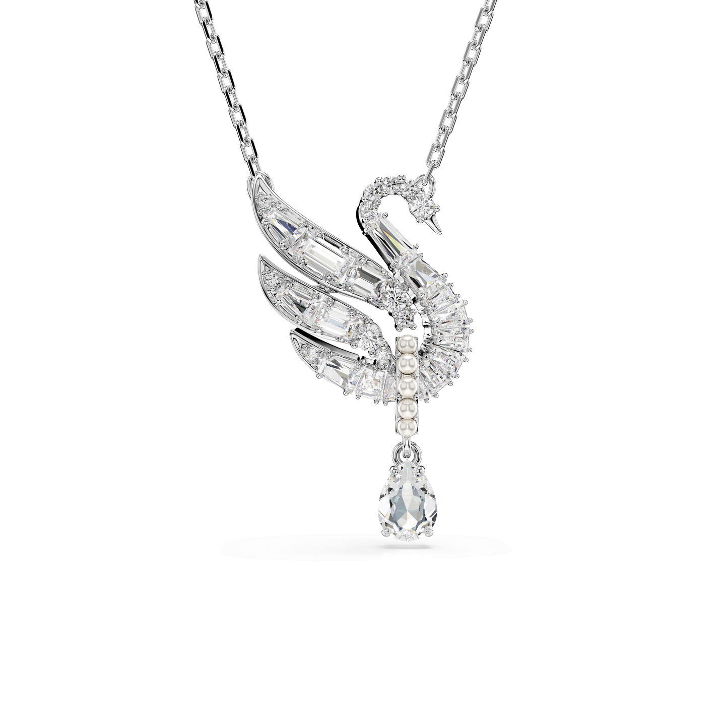 Swan pendant, Swan, White, Rhodium plated 5723387