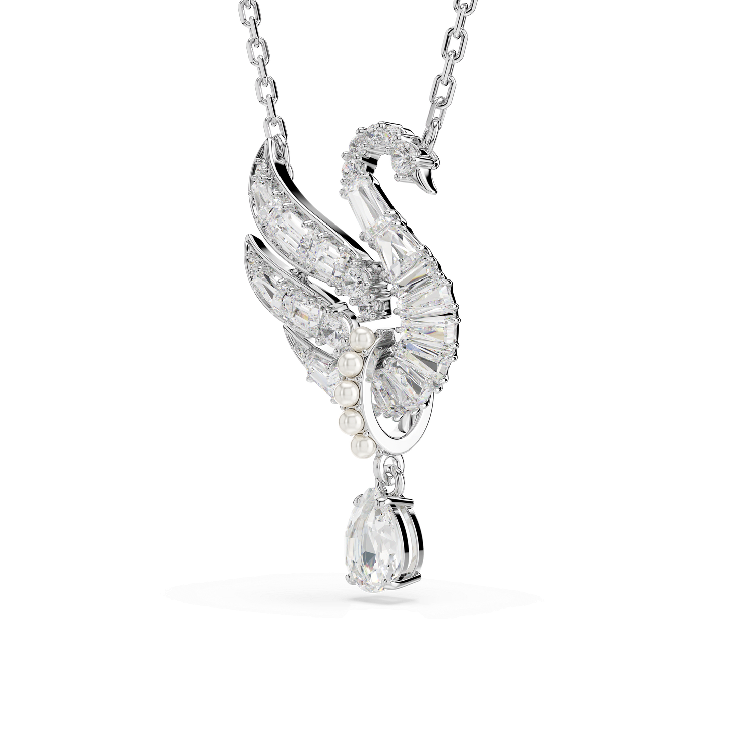 Swan pendant, Swan, White, Rhodium plated 5723387