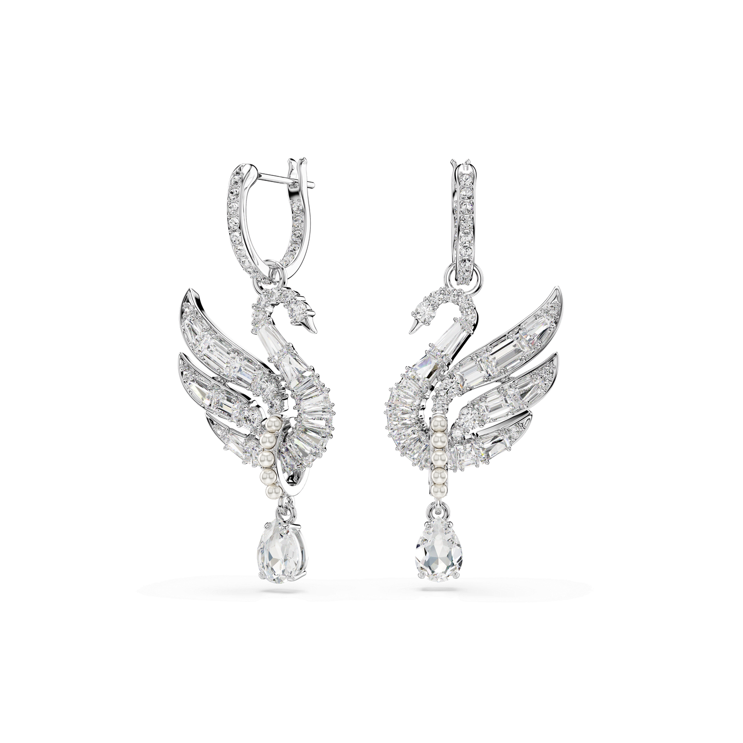 Swan earrings, Swan, White, Rhodium plated 5723388