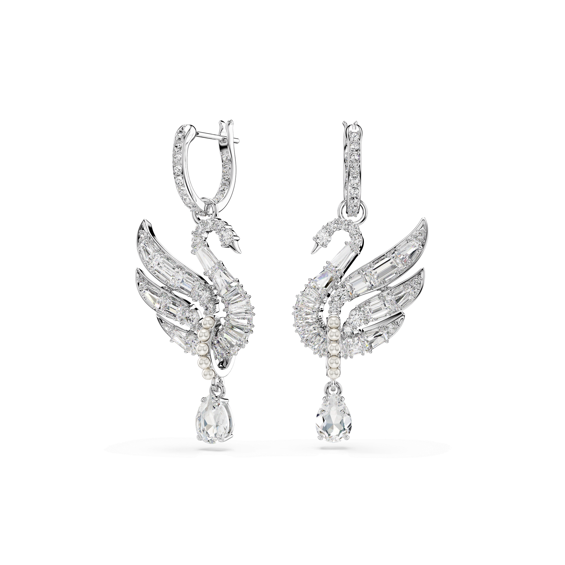 Swan earrings, Swan, White, Rhodium plated 5723388