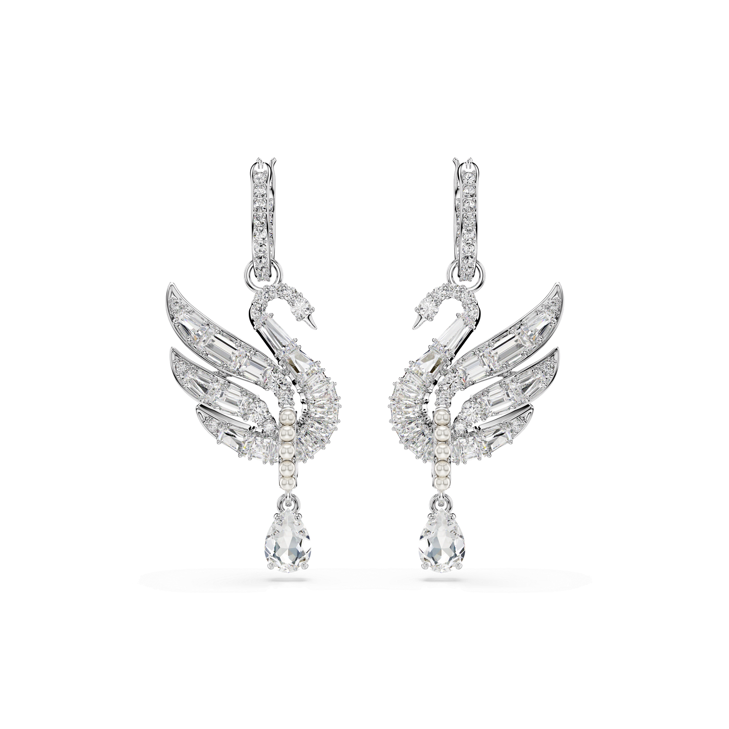 Swan earrings, Swan, White, Rhodium plated 5723388