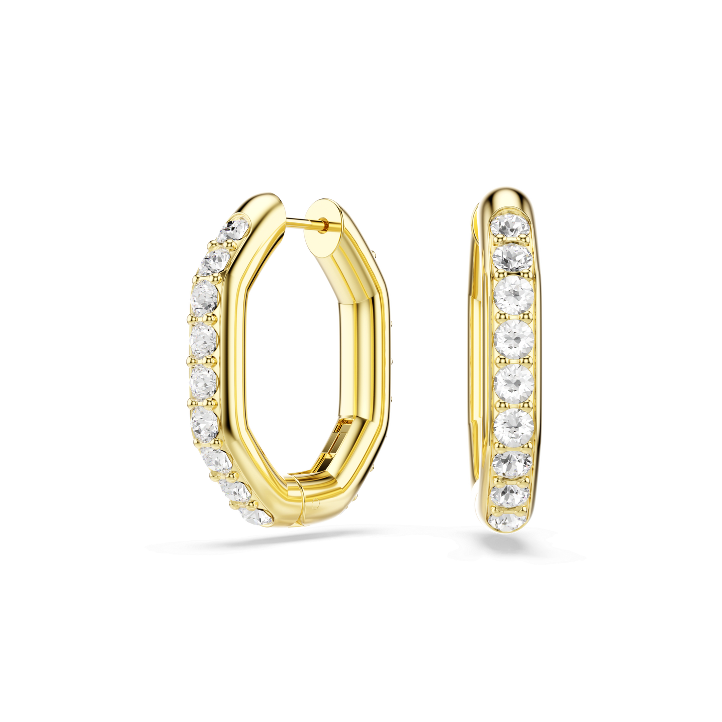 Dextera hoop earrings, Octagon shape, Round cut, Medium, White, Gold-tone plated 5724584