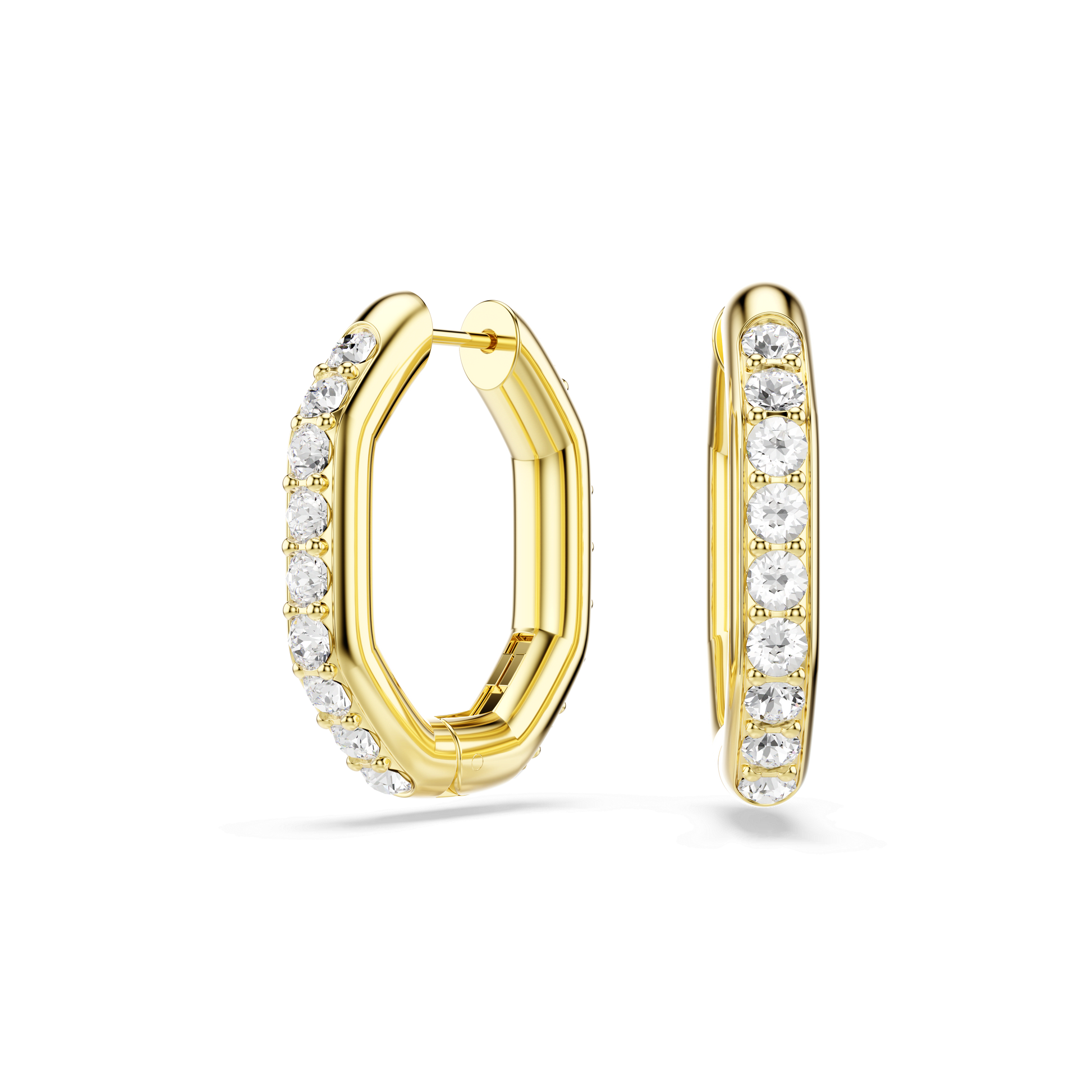 Dextera hoop earrings, Octagon shape, Round cut, Medium, White, Gold-tone plated 5724584