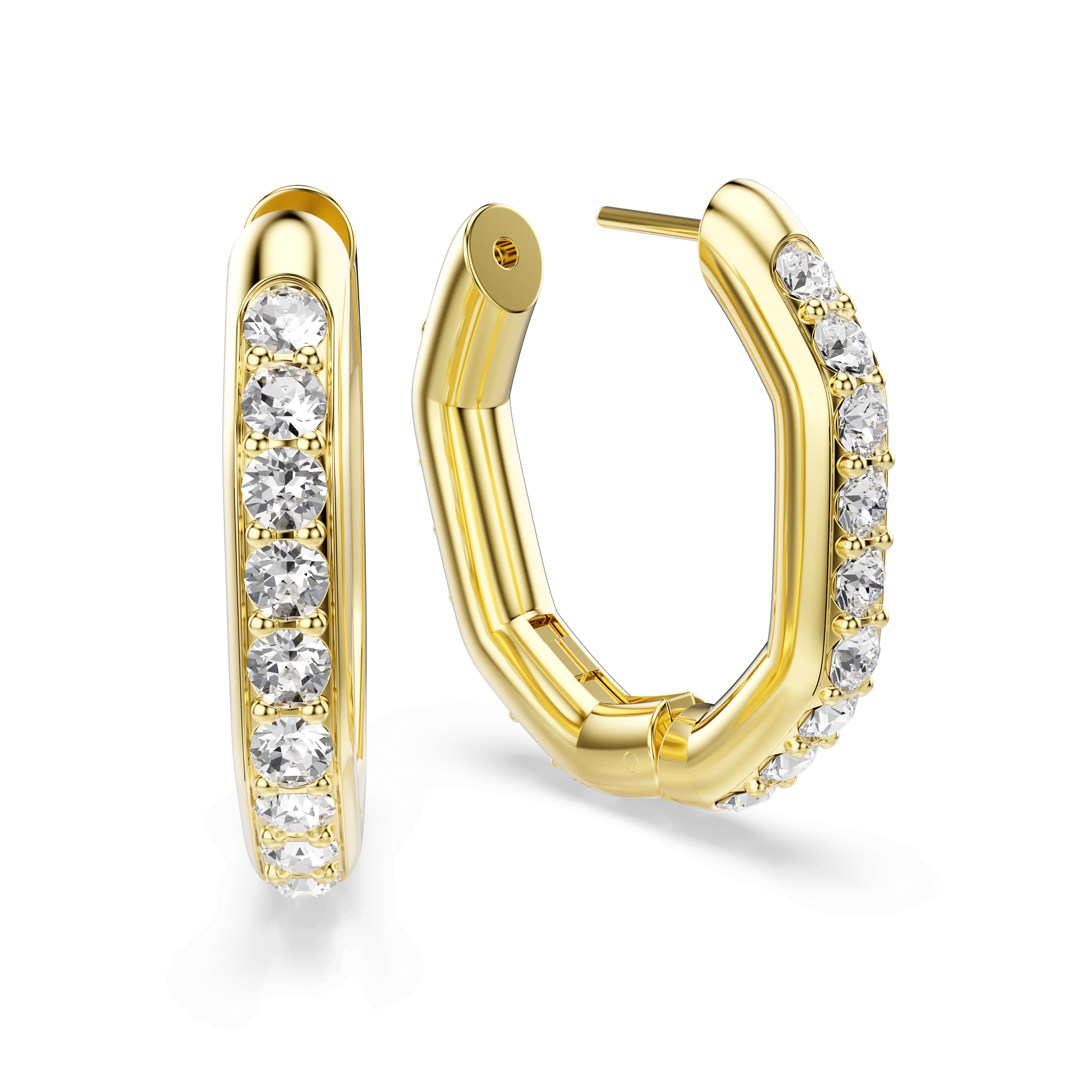 Dextera hoop earrings, Octagon shape, Round cut, Medium, White, Gold-tone plated 5724584