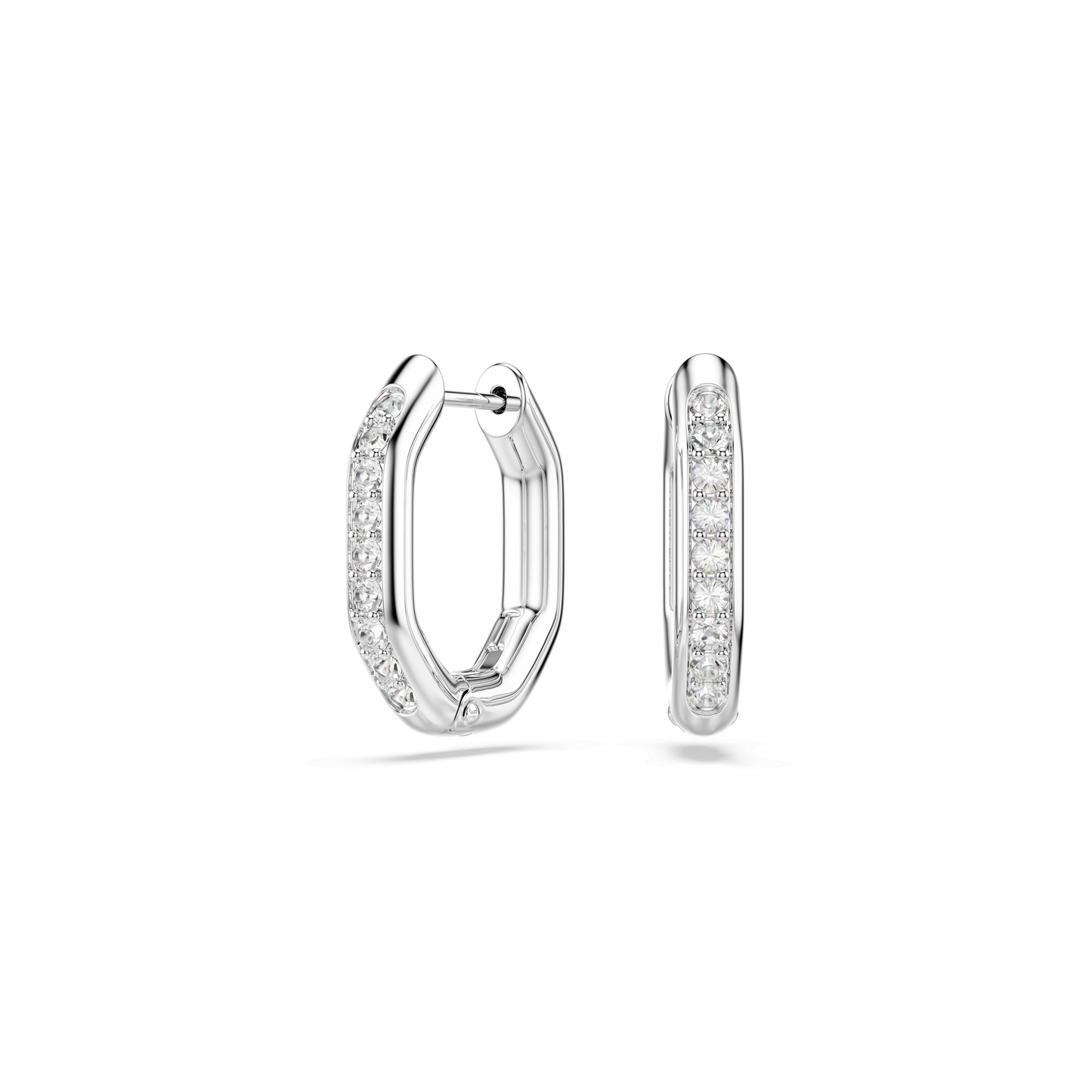 Dextera hoop earrings, Octagon shape, Round cut, Small, White, Rhodium plated 5724585
