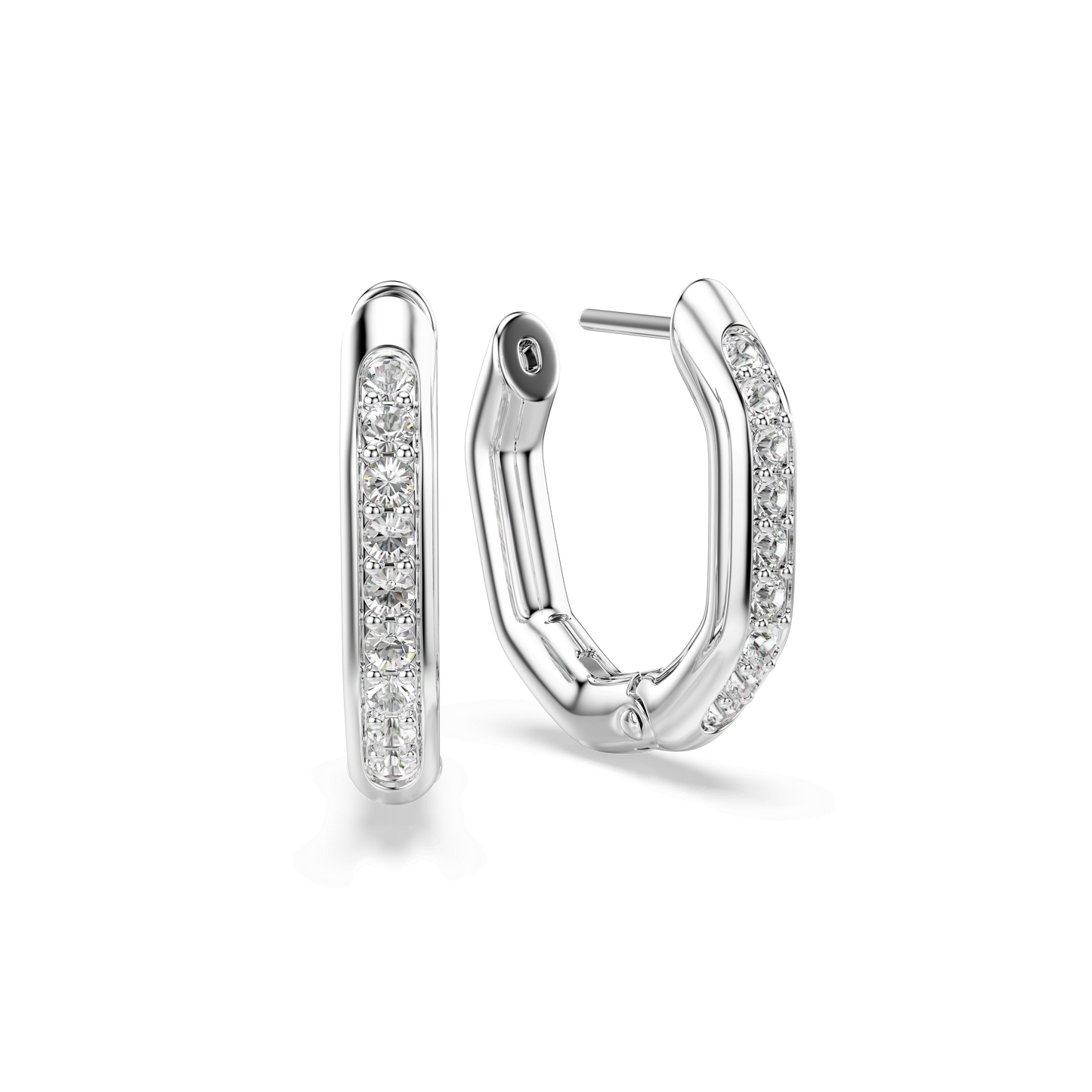 Dextera hoop earrings, Octagon shape, Round cut, Small, White, Rhodium plated 5724585