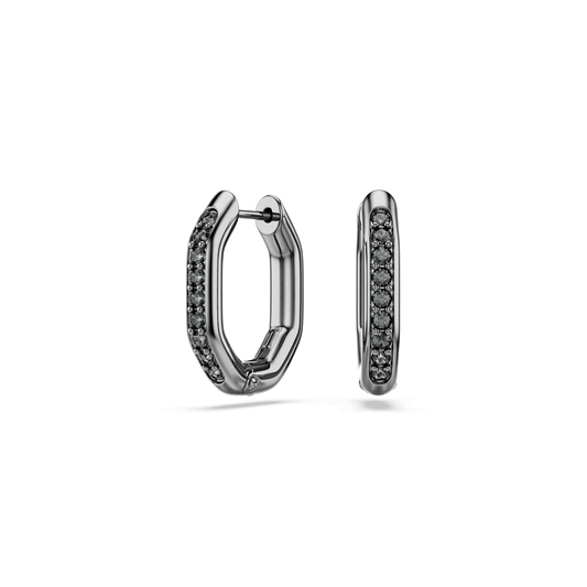 Dextera hoop earrings, Octagon shape, Round cut, Small, White, Ruthenium plated 5724586