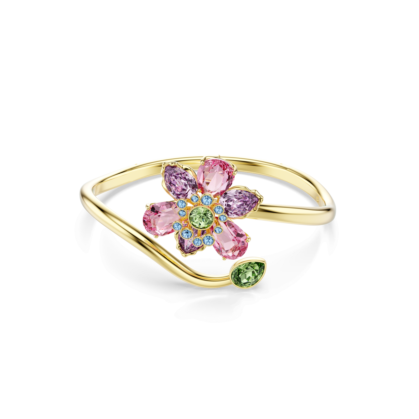 Bangle, Mixed cuts, Flower, Multicolored, Gold-tone plated 5724740