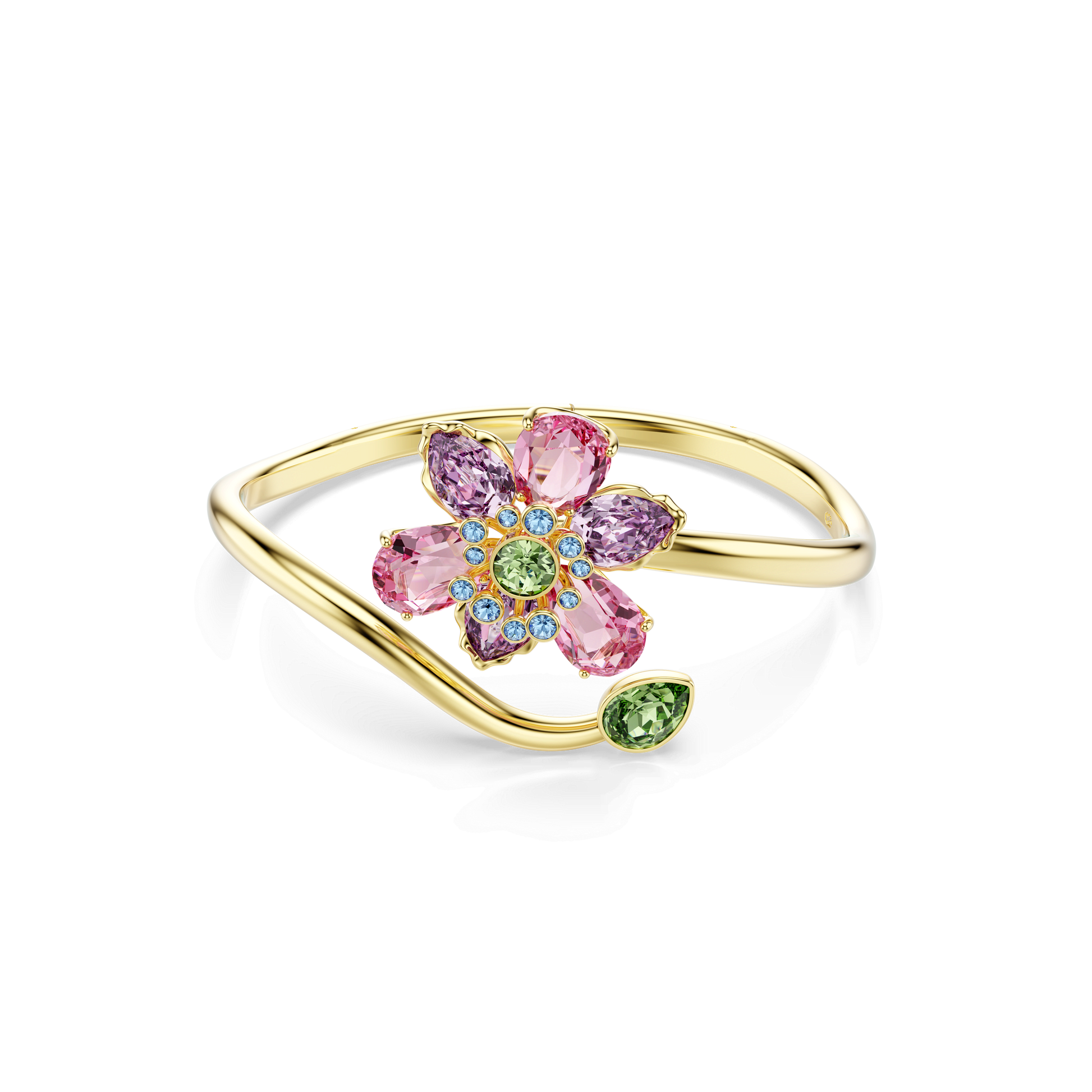 Bangle, Mixed cuts, Flower, Multicolored, Gold-tone plated 5724740