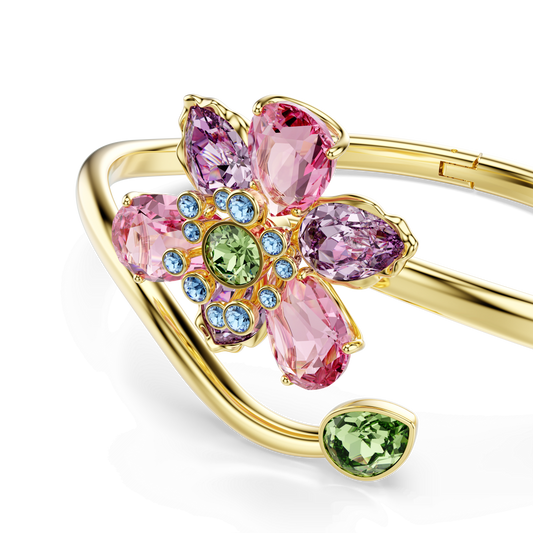 Bangle, Mixed cuts, Flower, Multicolored, Gold-tone plated 5724740
