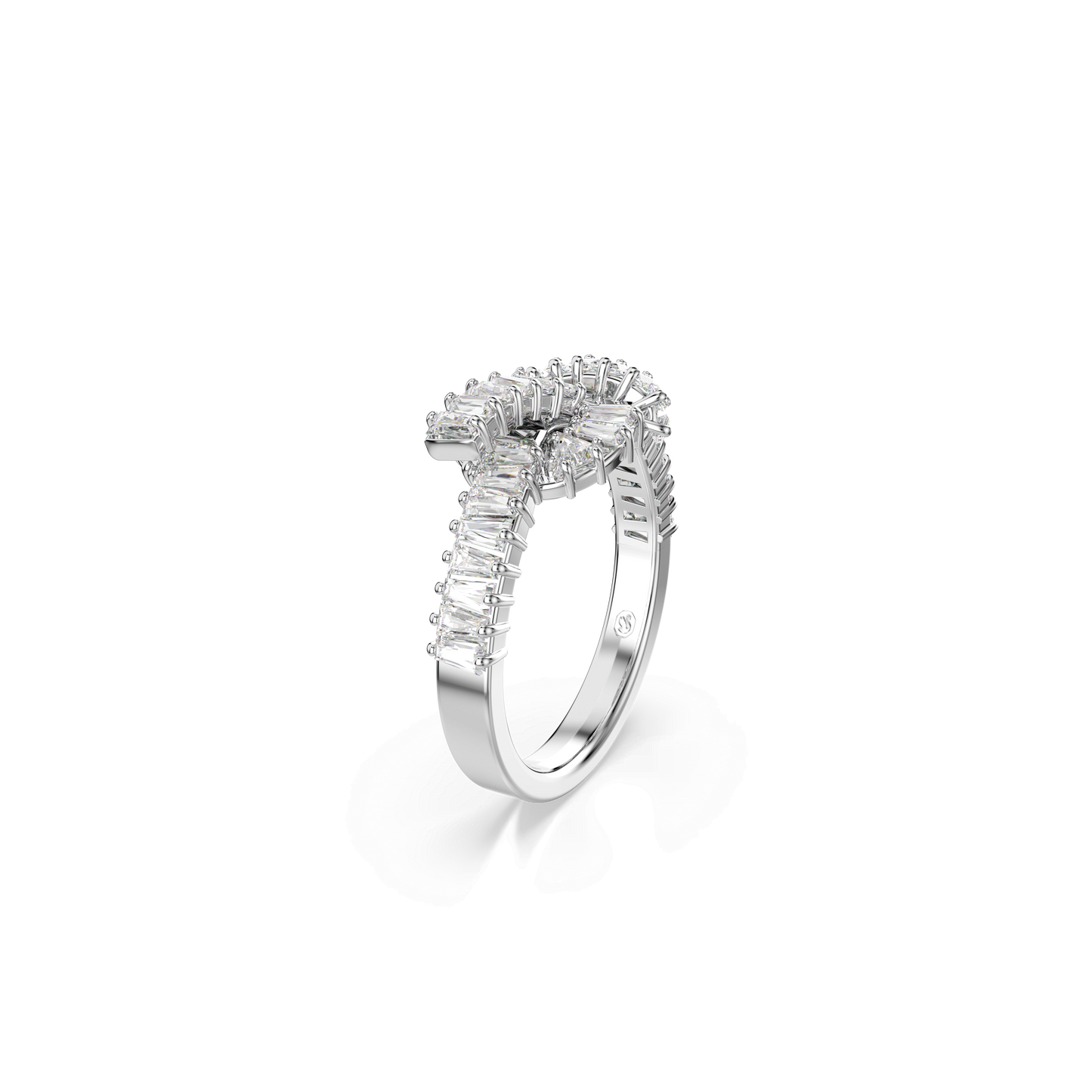 Matrix ring, Baguette cut, Knot, White, Rhodium plated 5727112