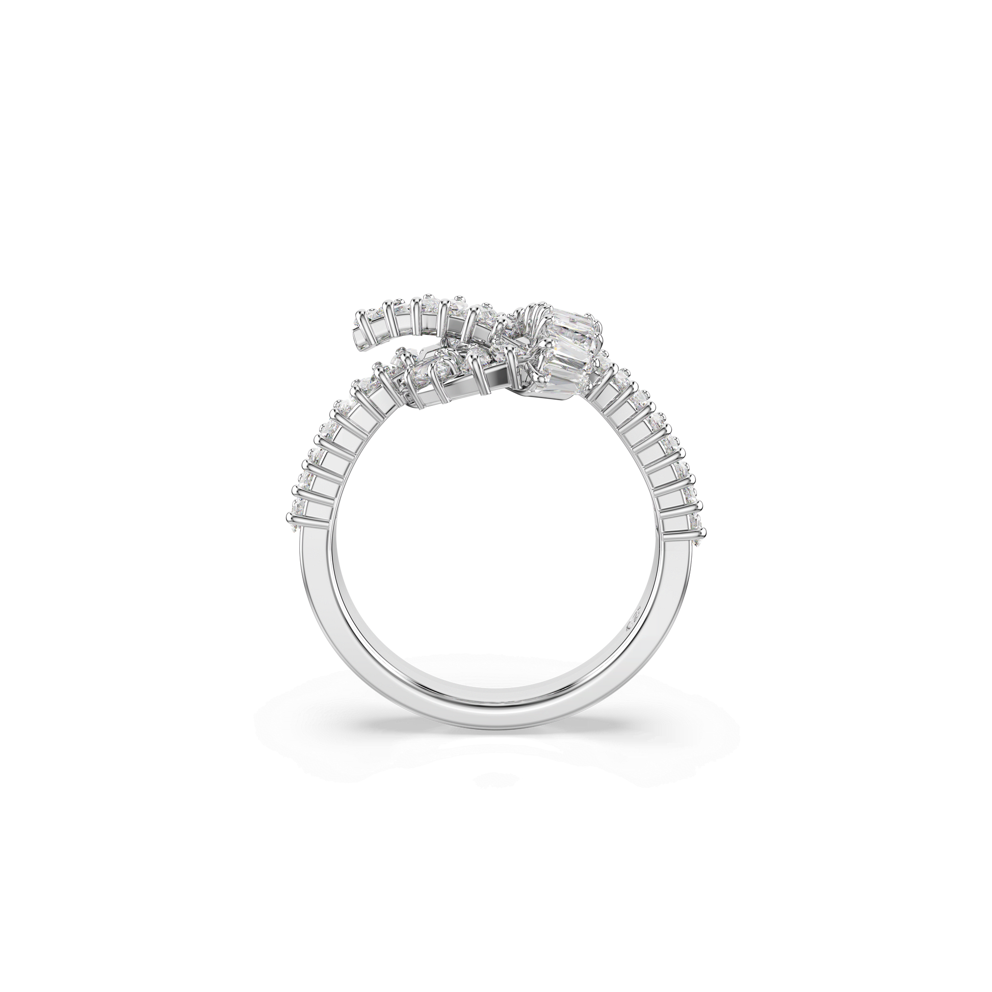 Matrix ring, Baguette cut, Knot, White, Rhodium plated 5727119