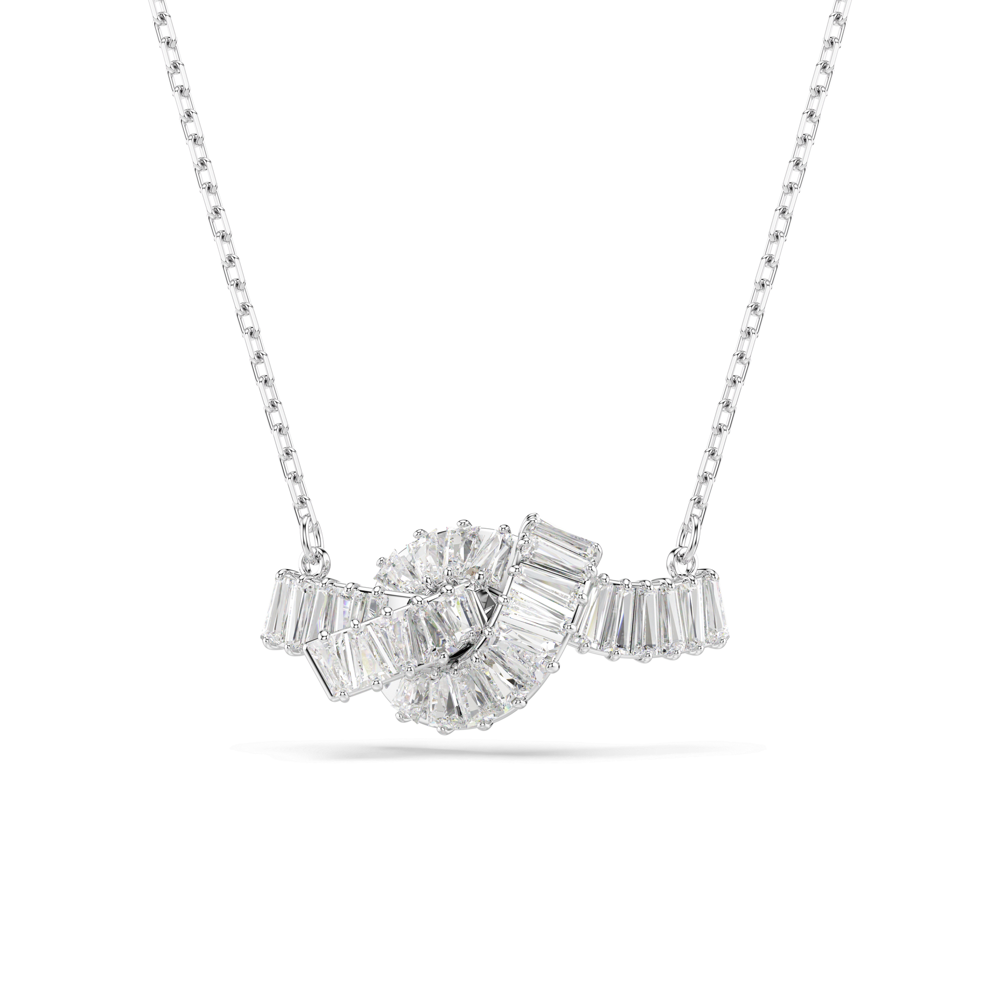 Matrix pendant, Baguette cut, Knot, White, Rhodium plated 5728553