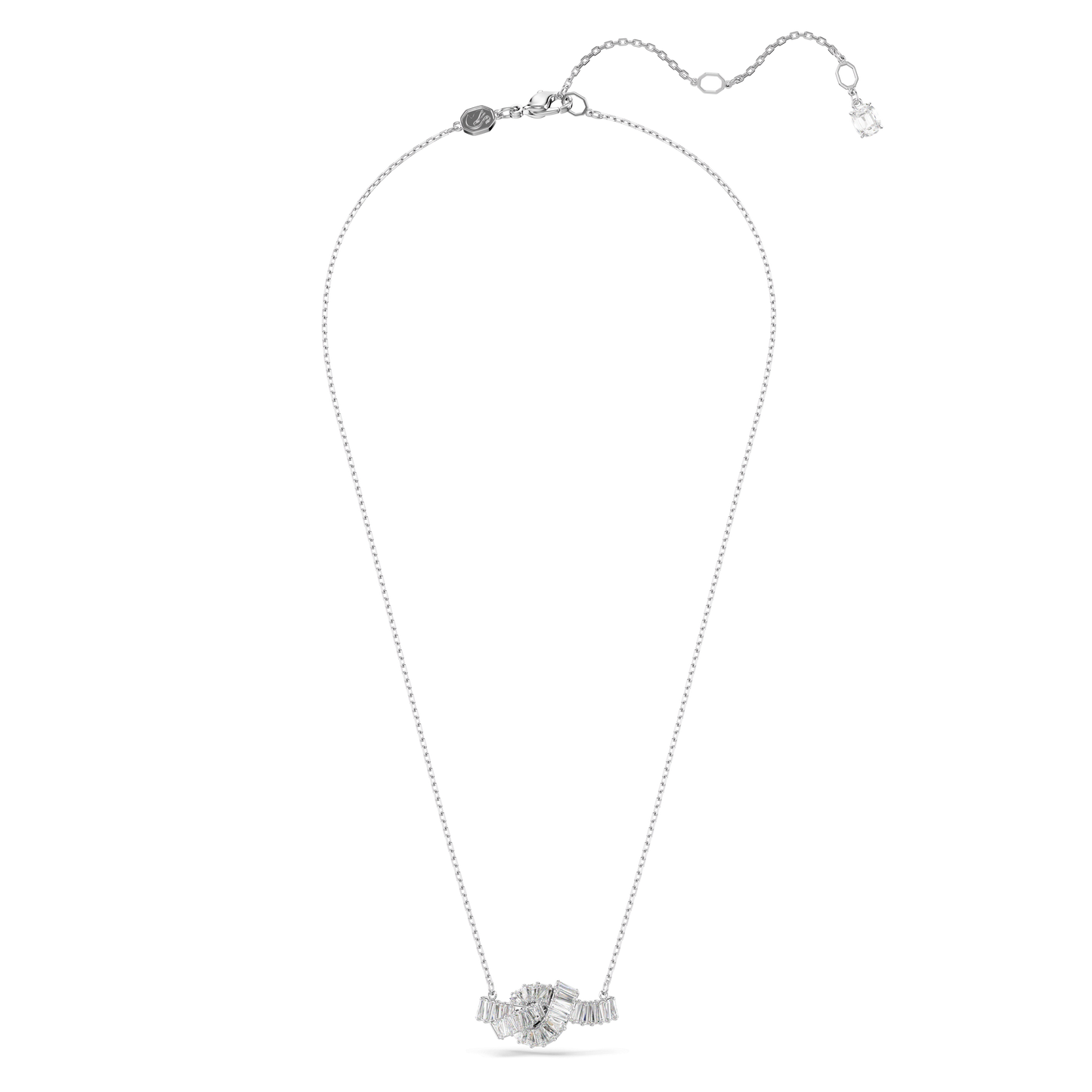 Matrix pendant, Baguette cut, Knot, White, Rhodium plated 5728553