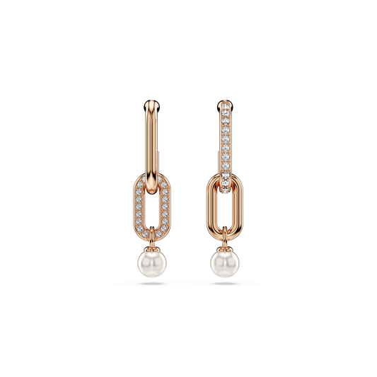 Constella drop earrings, Crystal pearl, Round cut, White, Rose gold-tone plated 5728585