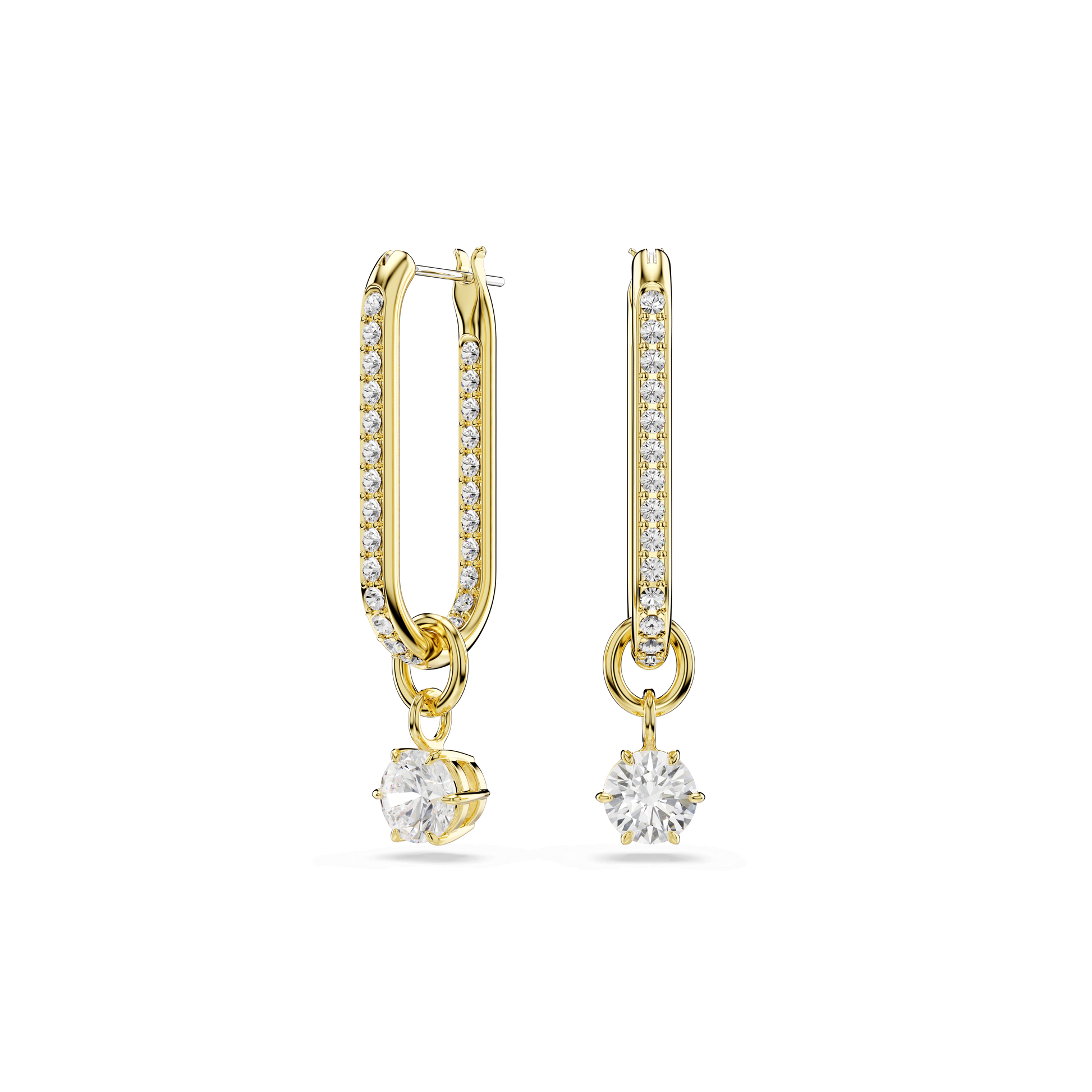 Constella drop earrings, Round cut, White, Gold-tone plated 5728587