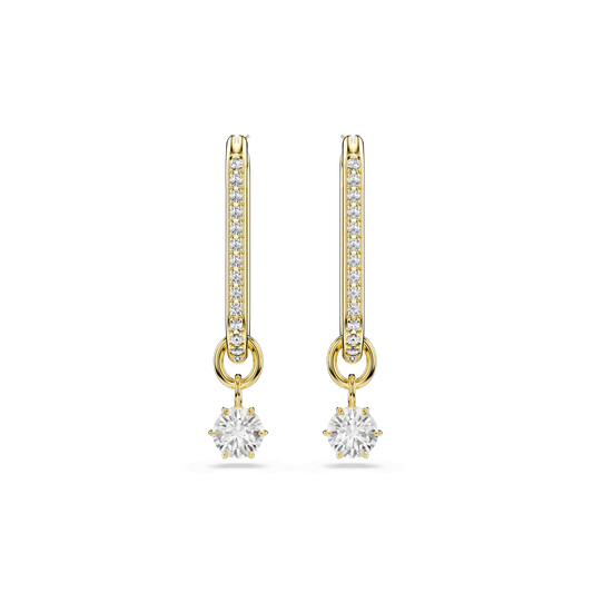 Constella drop earrings, Round cut, White, Gold-tone plated 5728587
