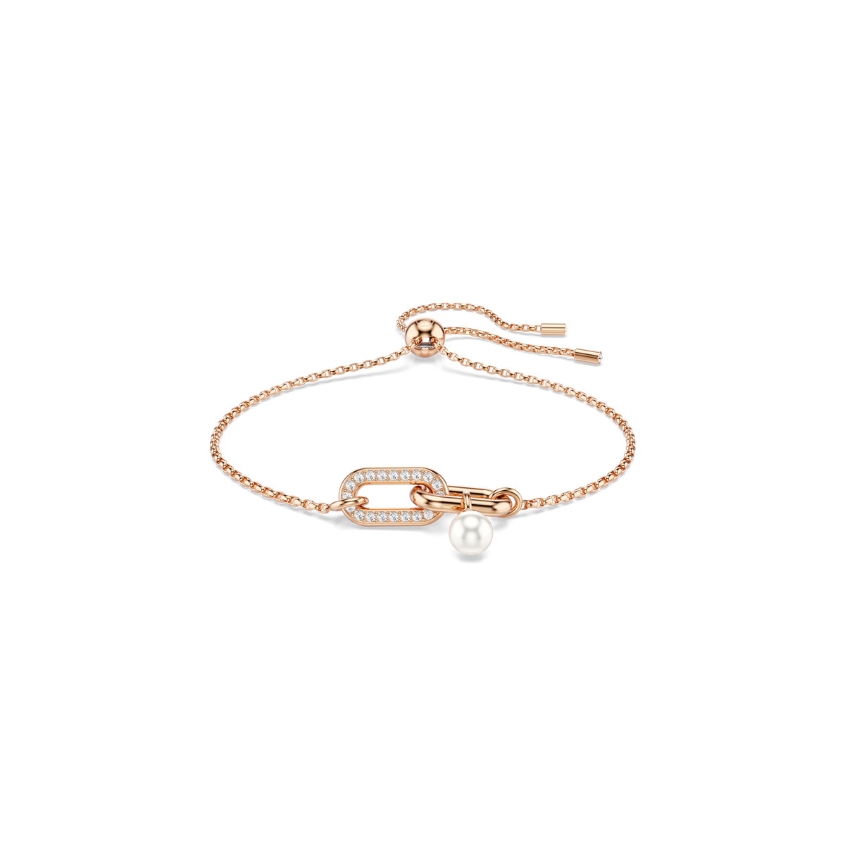 Constella bracelet, Crystal pearl, Round cut, White, 18K rose gold finish