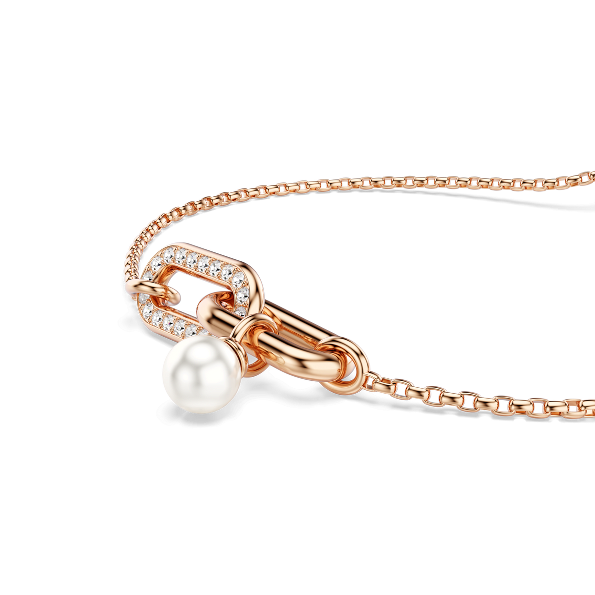 Constella bracelet, Crystal pearl, Round cut, White, 18K rose gold finish