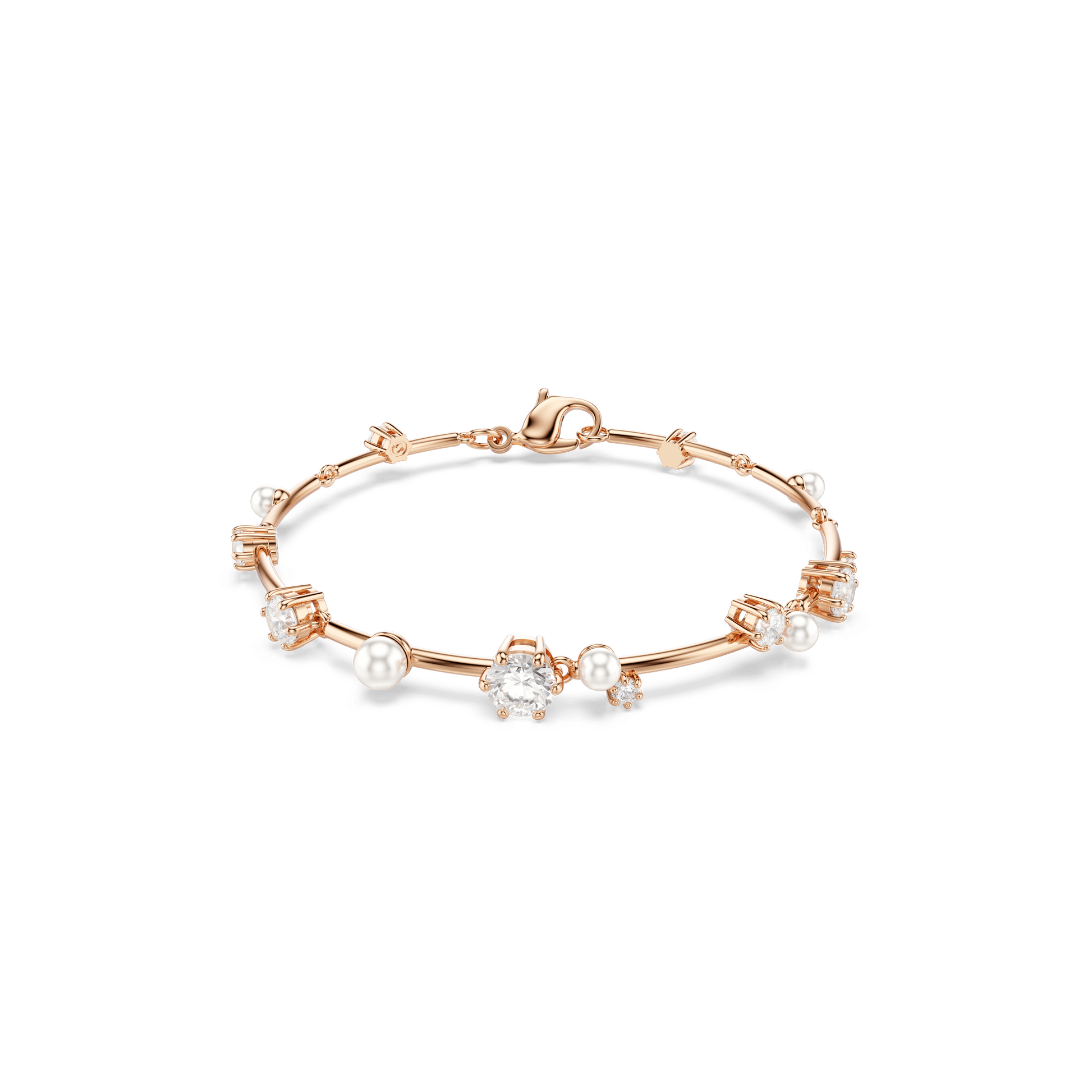 Constella bracelet, Crystal pearl, Round cuts, White, Rose gold-tone plated 5729505