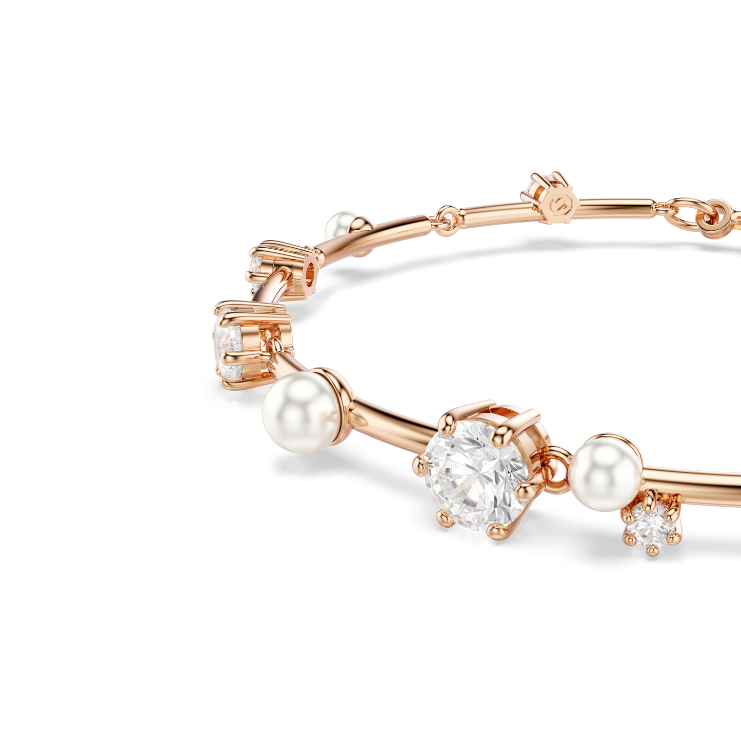 Constella bracelet, Crystal pearl, Round cuts, White, Rose gold-tone plated 5729505