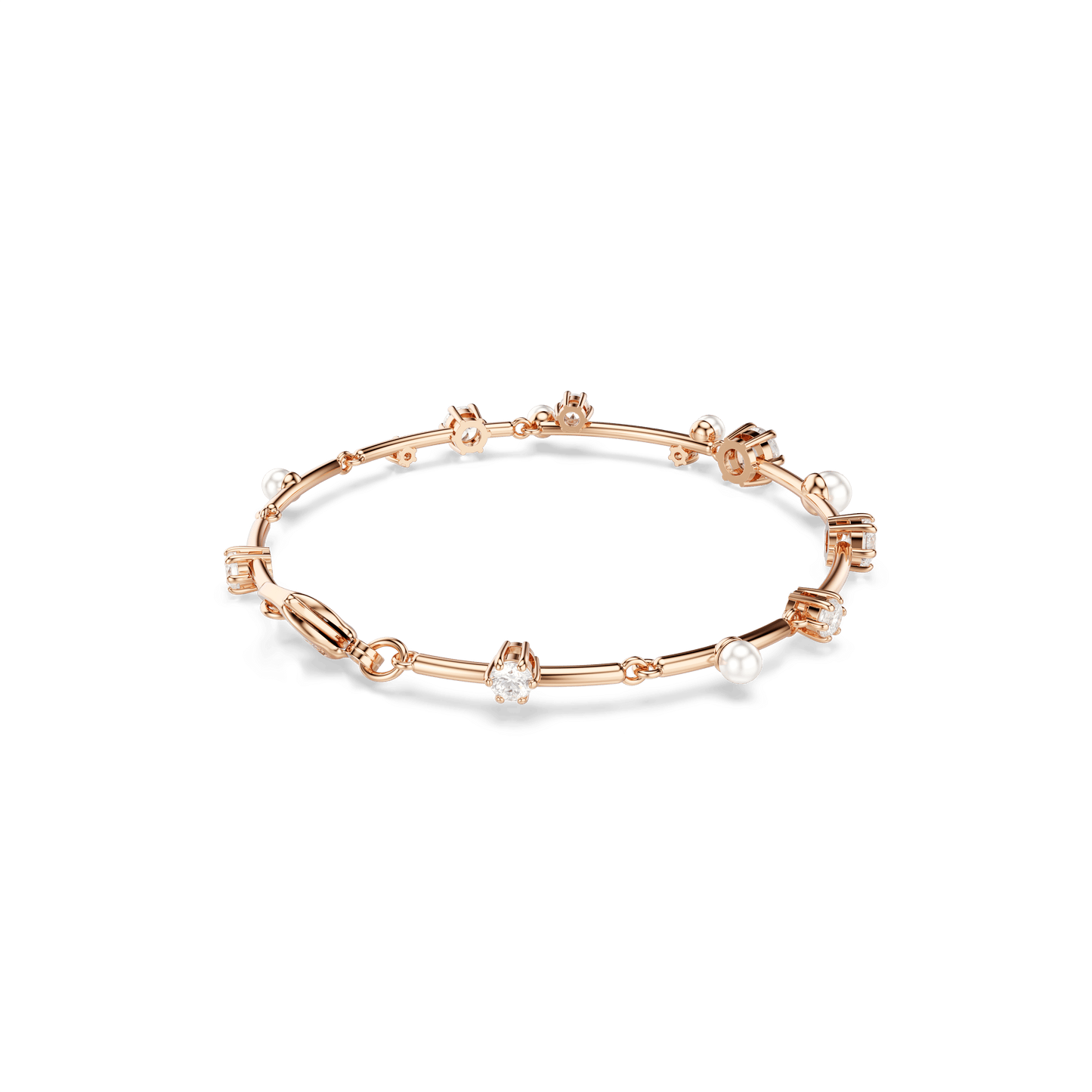 Constella bracelet, Crystal pearl, Round cuts, White, Rose gold-tone plated 5729505