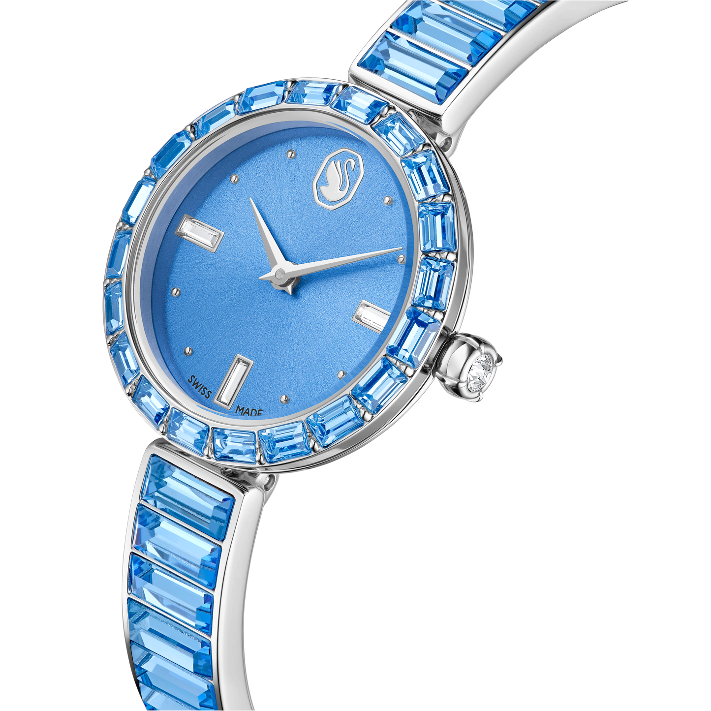 Matrix bangle watch, Swiss Made, Crystal bracelet, Blue, Stainless steel 5730172