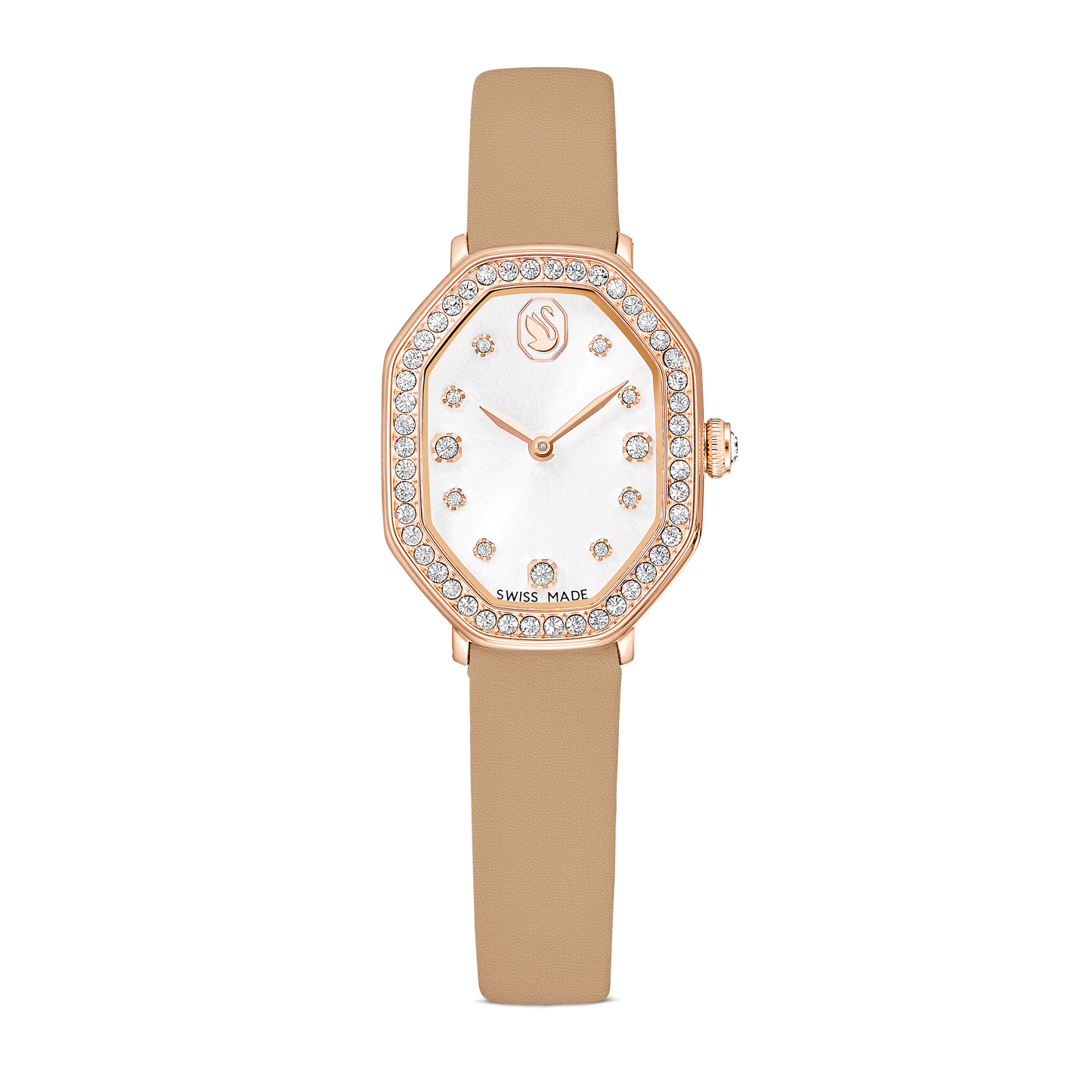 Dextera octagon watch, Swiss Made, Leather strap, Brown, Rose gold-tone finish 5730184
