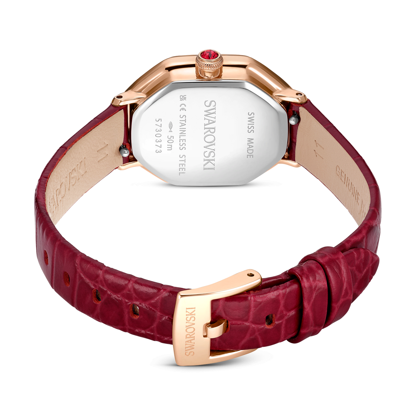 Dextera octagon watch, Swiss Made, Leather strap, Red, Rose gold-tone finish 5730373
