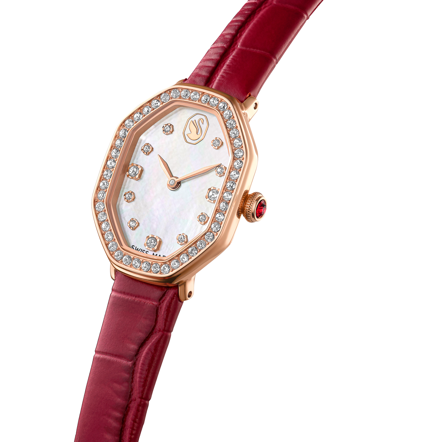 Dextera octagon watch, Swiss Made, Leather strap, Red, Rose gold-tone finish 5730373