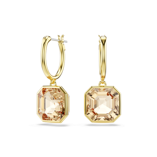 Millenia drop earrings, Square cut, Caramel, Gold-tone plated 5731148