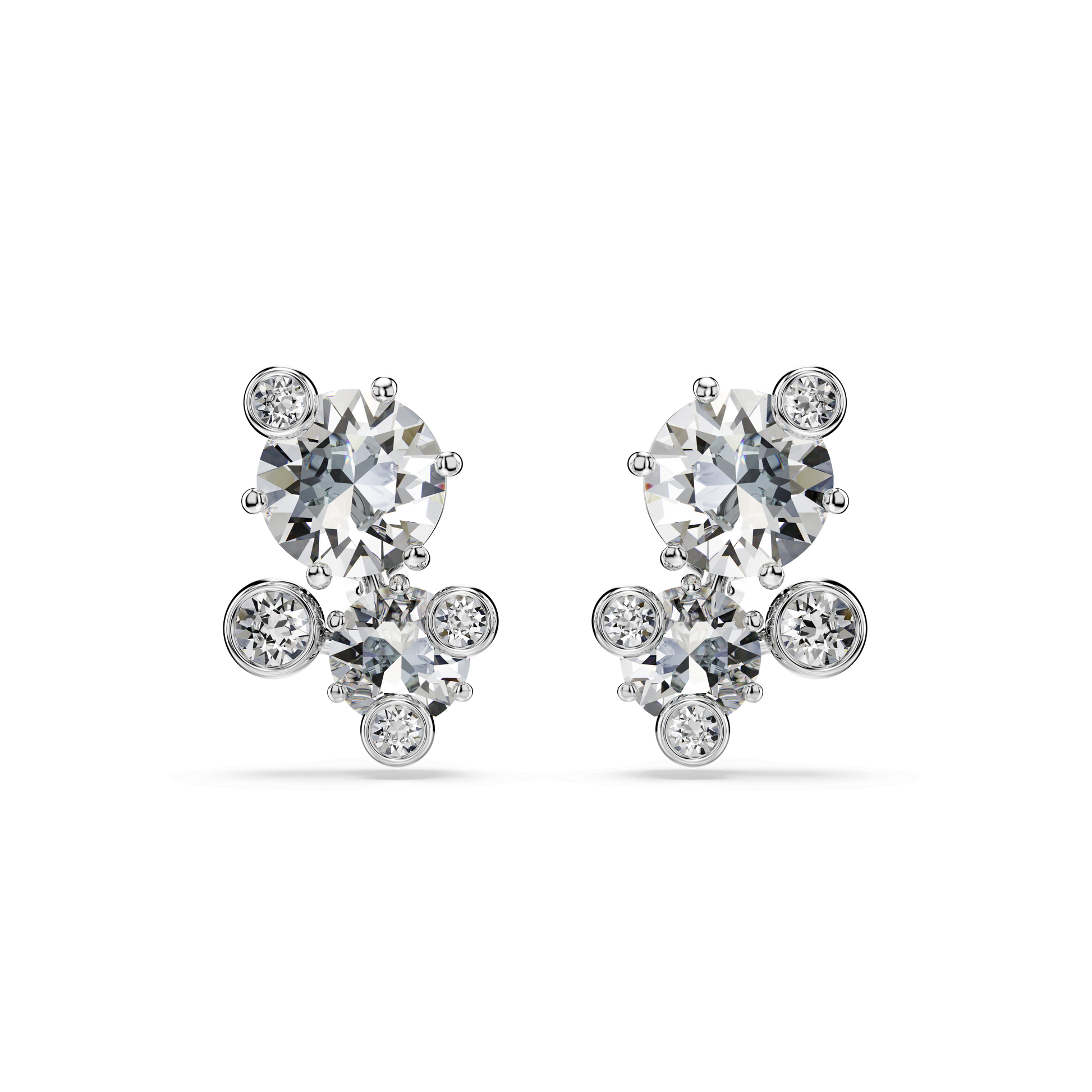 Constella stud earrings, Round cut, White, Rhodium plated 5732253