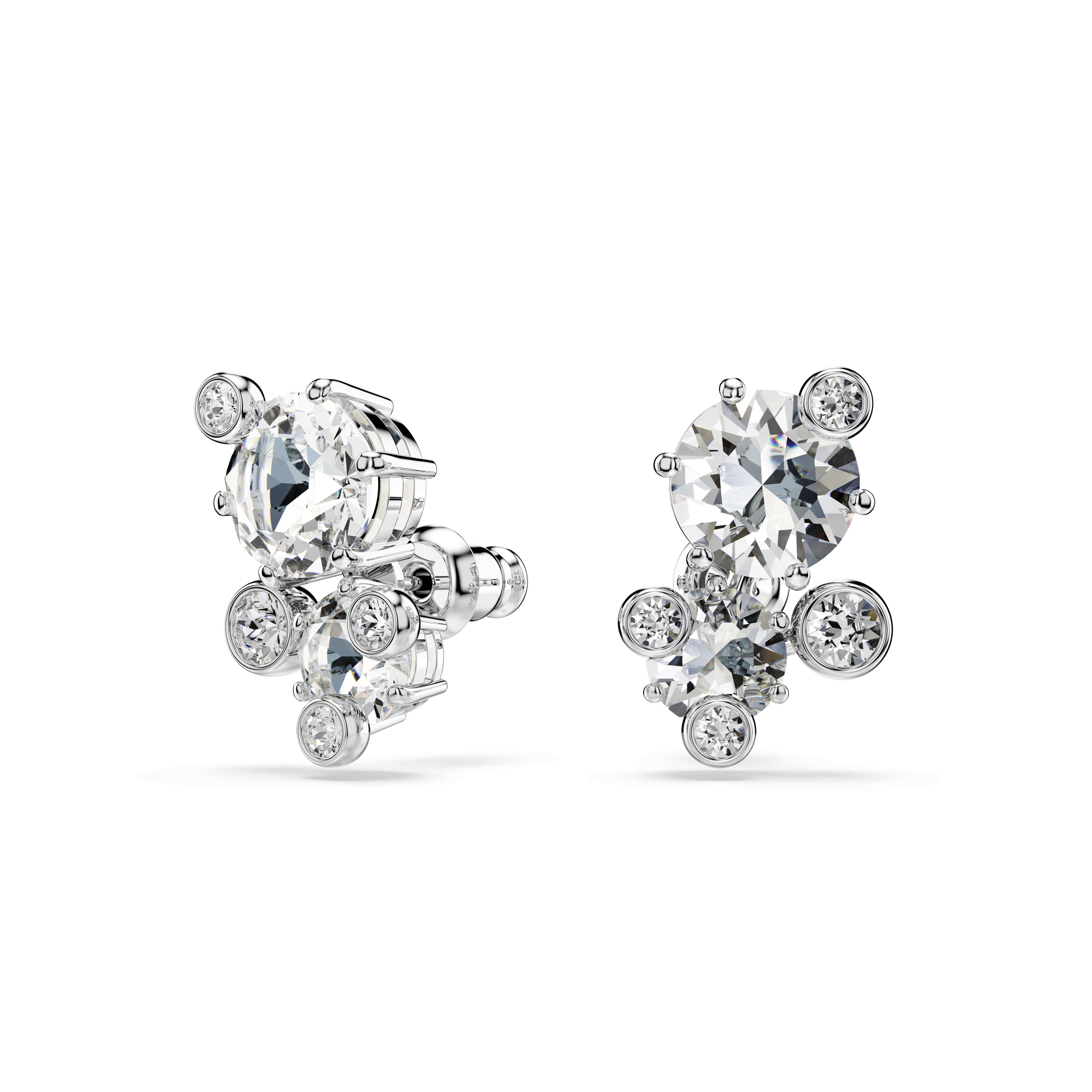Constella stud earrings, Round cut, White, Rhodium plated 5732253