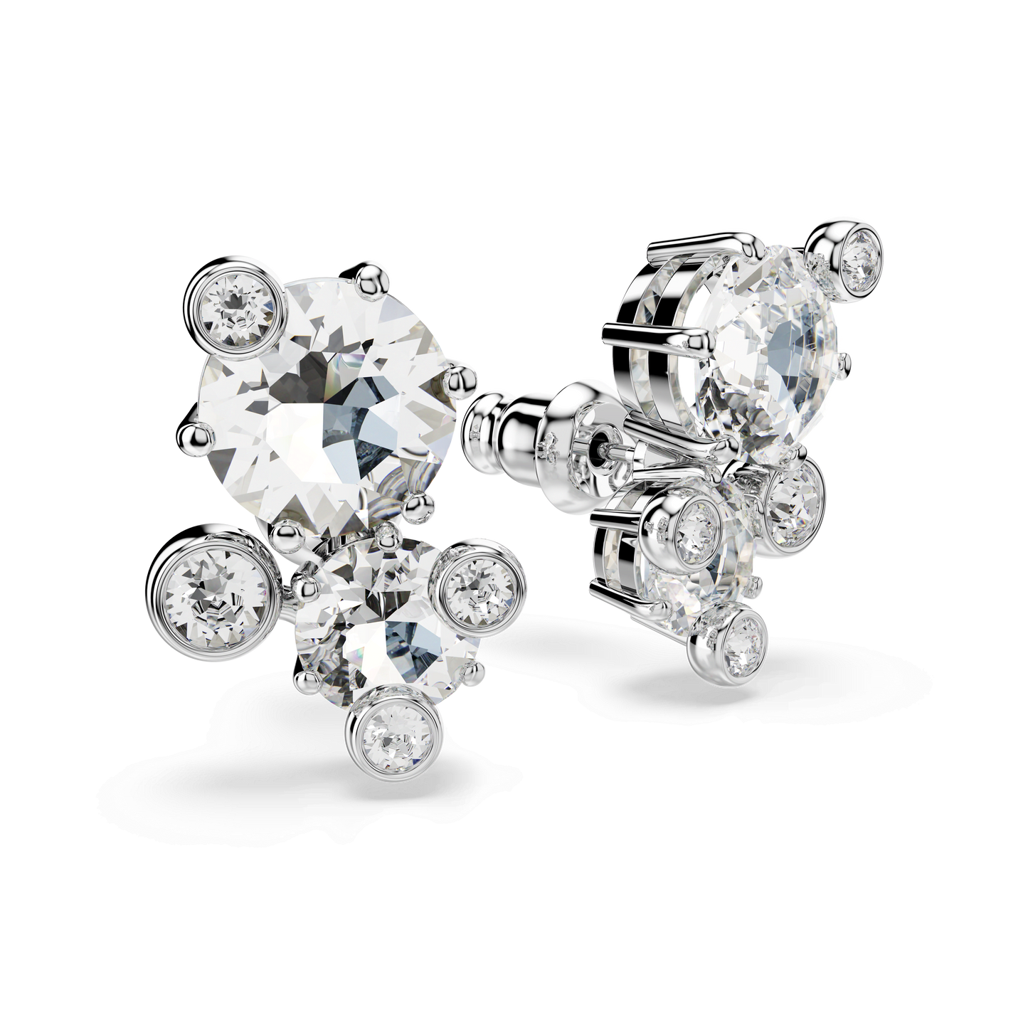 Constella stud earrings, Round cut, White, Rhodium plated 5732253