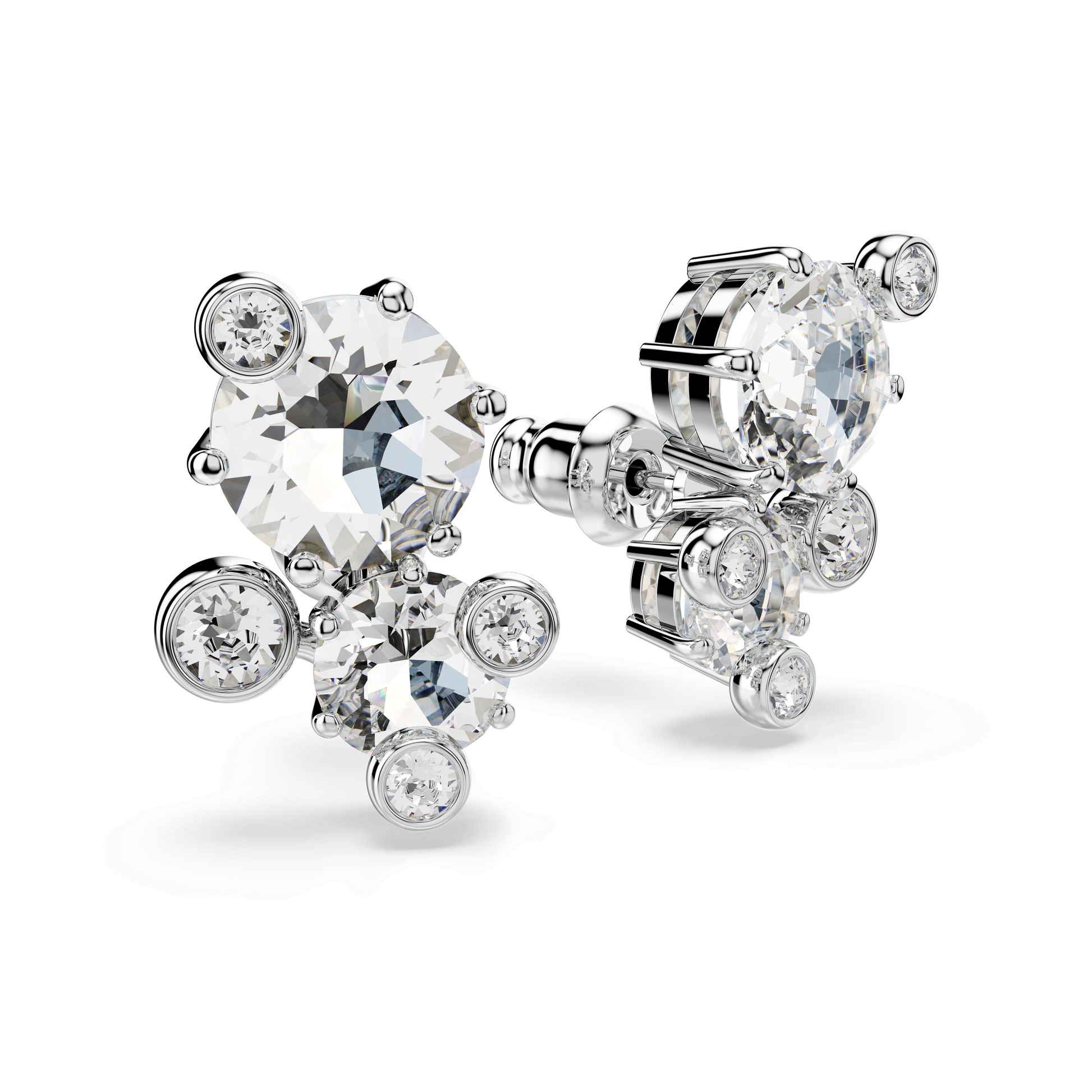 Constella stud earrings, Round cut, White, Rhodium plated 5732253