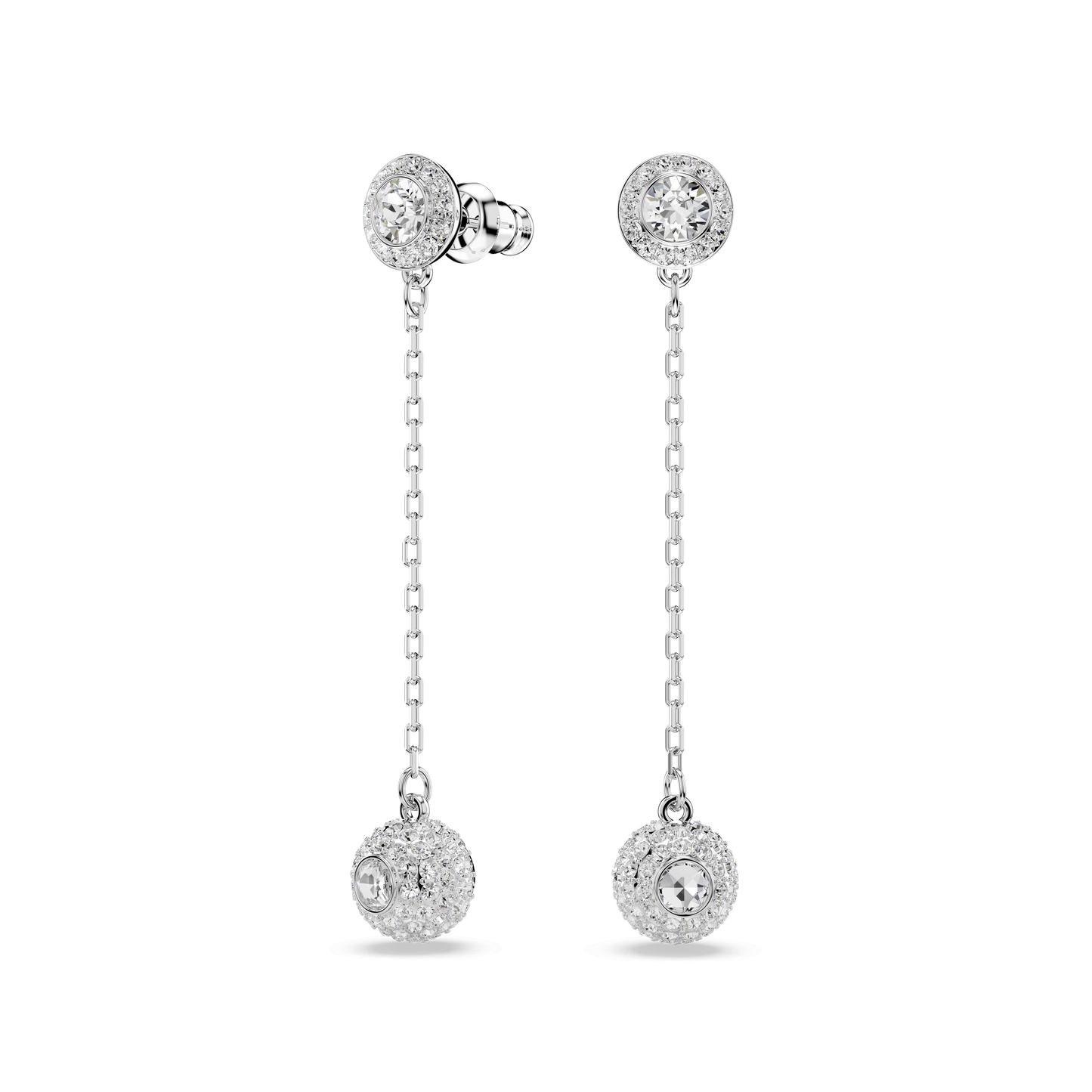 Una Angelic drop earrings, Round cut, White, Rhodium plated 5732273