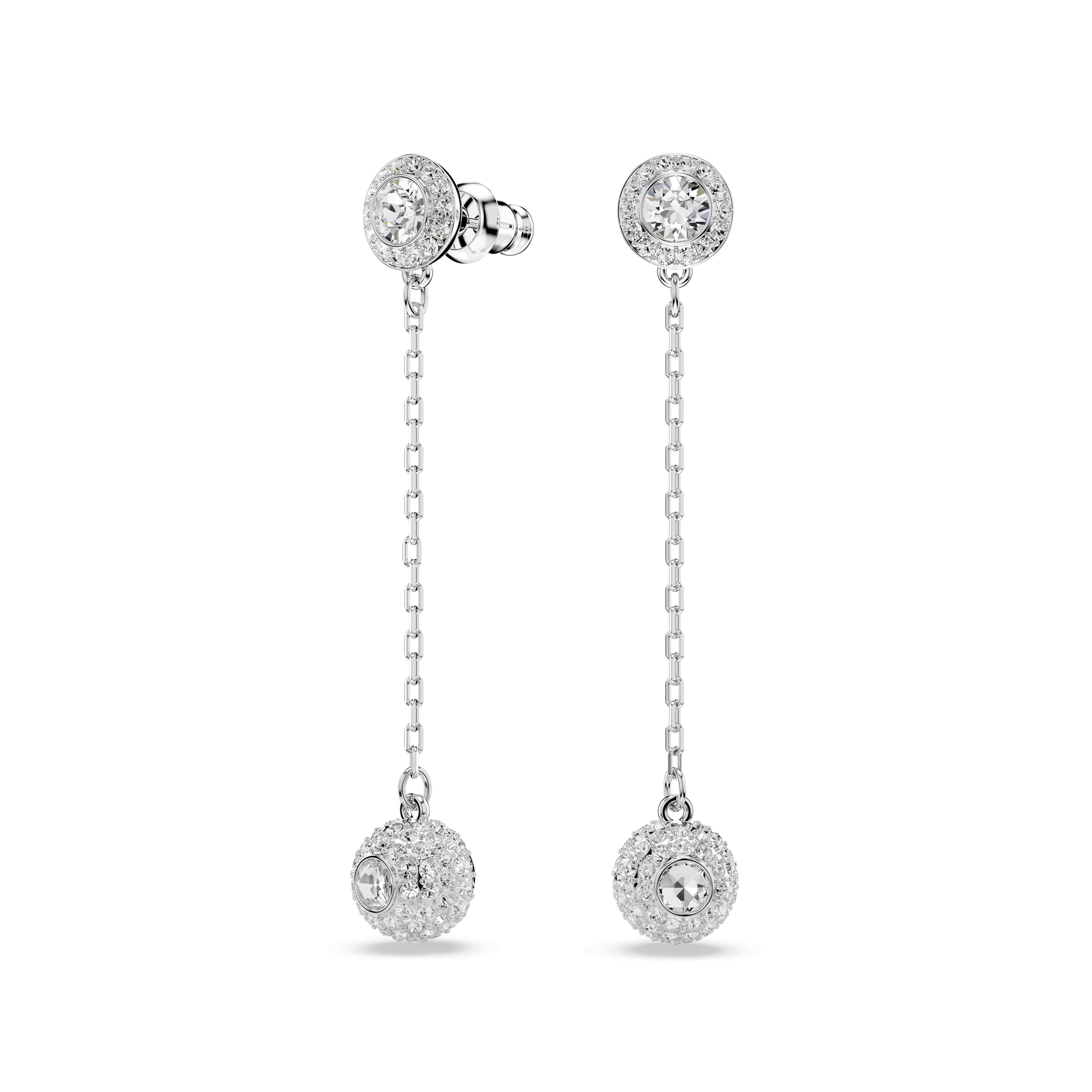 Una Angelic drop earrings, Round cut, White, Rhodium plated 5732273