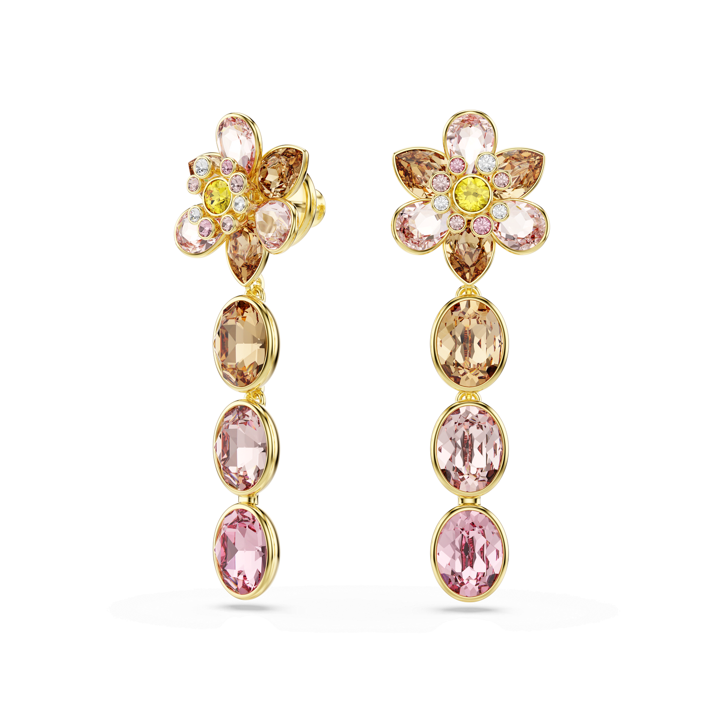 Idyllia drop earrings, Mixed cuts, Flower, Multicolored, Gold-tone plated 5732381