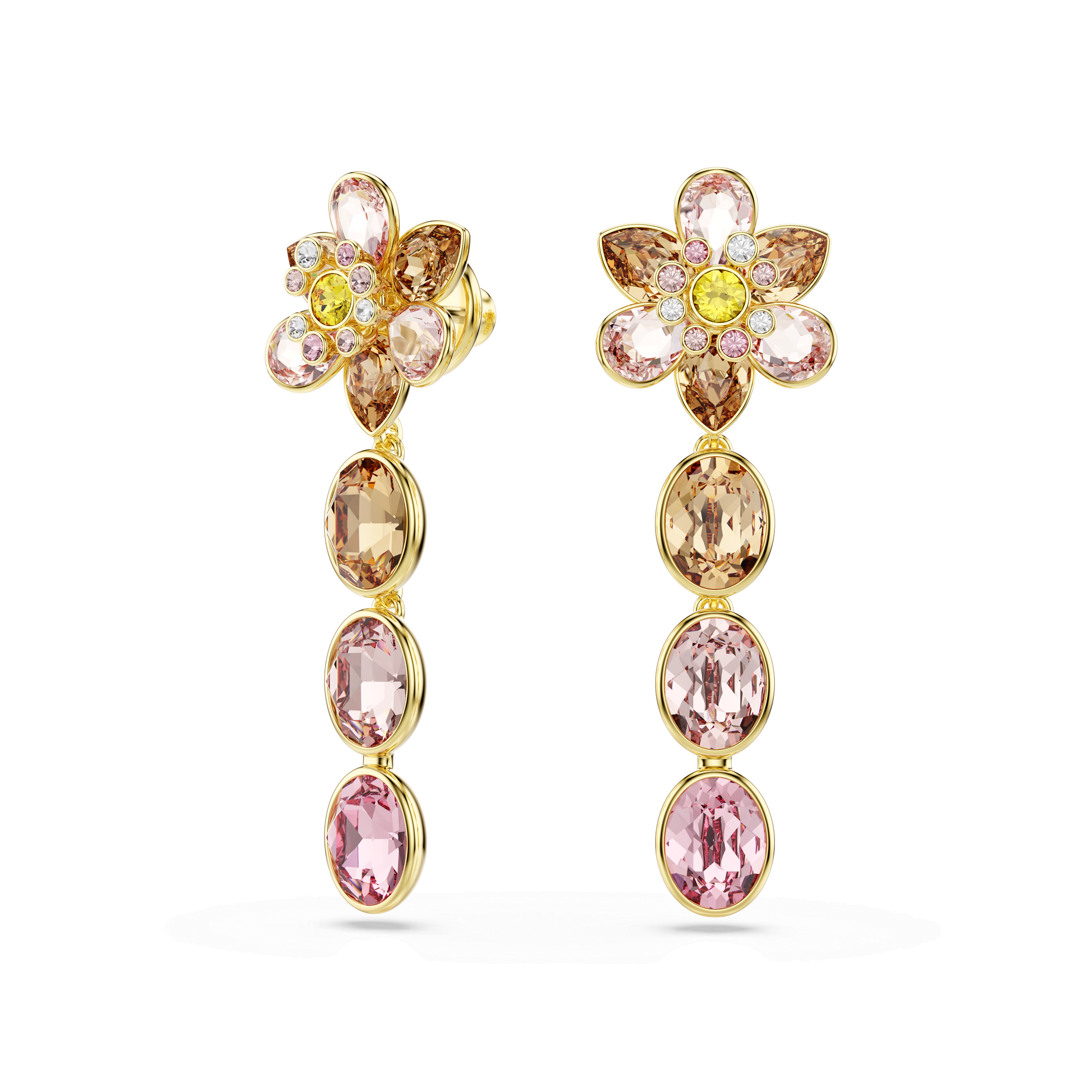 Idyllia drop earrings, Mixed cuts, Flower, Multicolored, Gold-tone plated 5732381