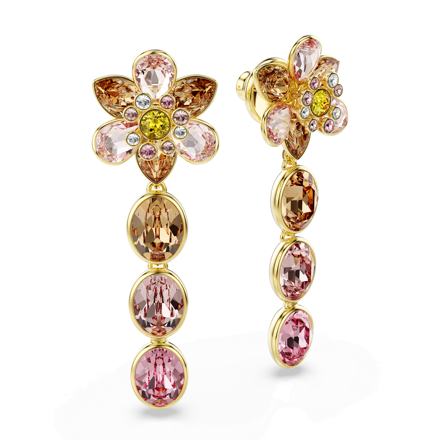 Idyllia drop earrings, Mixed cuts, Flower, Multicolored, Gold-tone plated 5732381