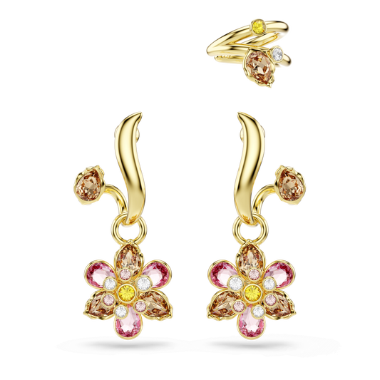Idyllia earrings, Set (3), Mixed cuts, Flower, Multicolored, Gold-tone plated 5732386